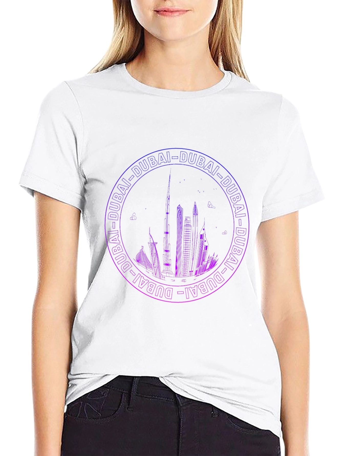 Dubai Skyline Graphic Print Black T-Shirt