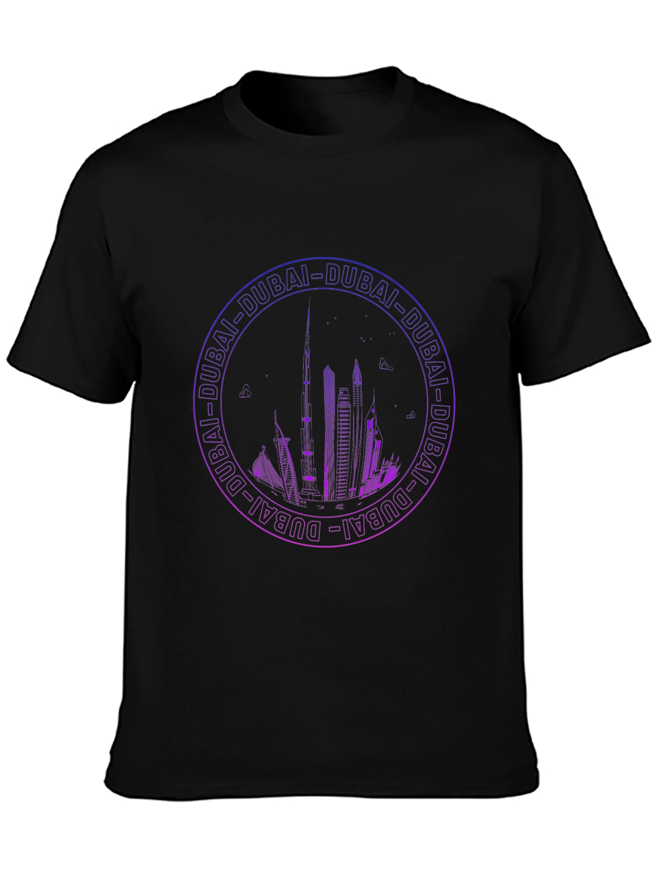 Dubai Skyline Graphic Print Black T-Shirt