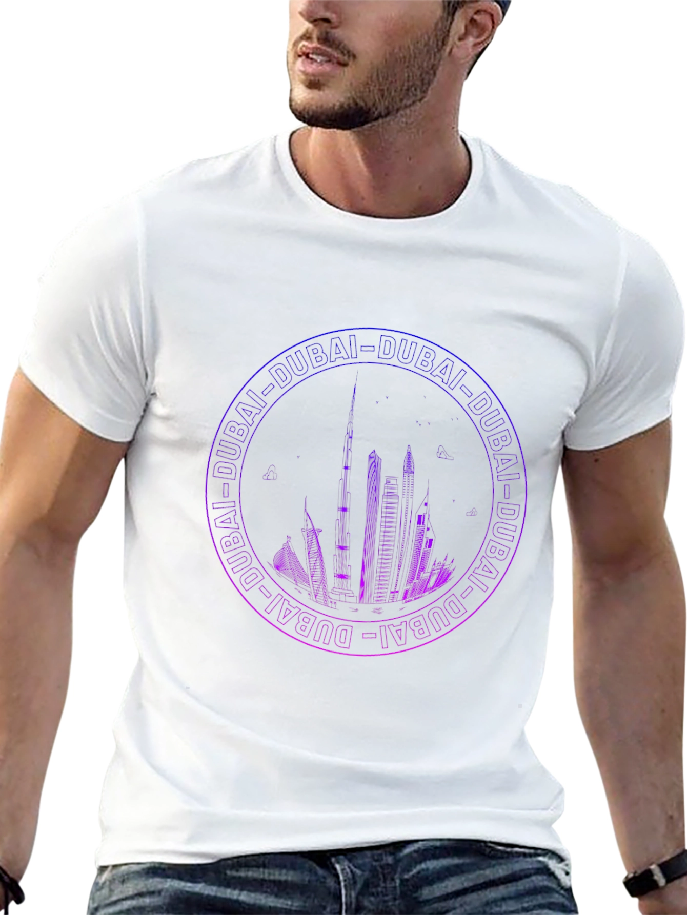 Dubai Skyline Graphic Print Black T-Shirt