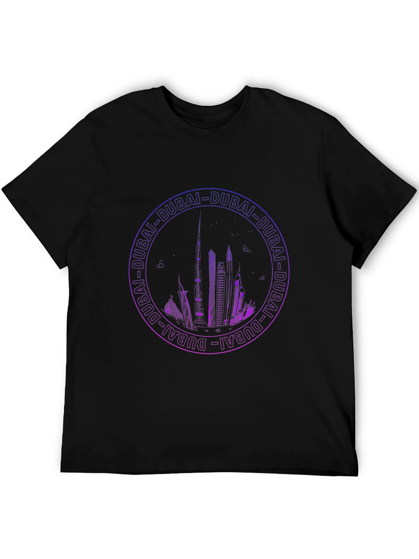 Dubai Skyline Graphic Print Black T-Shirt