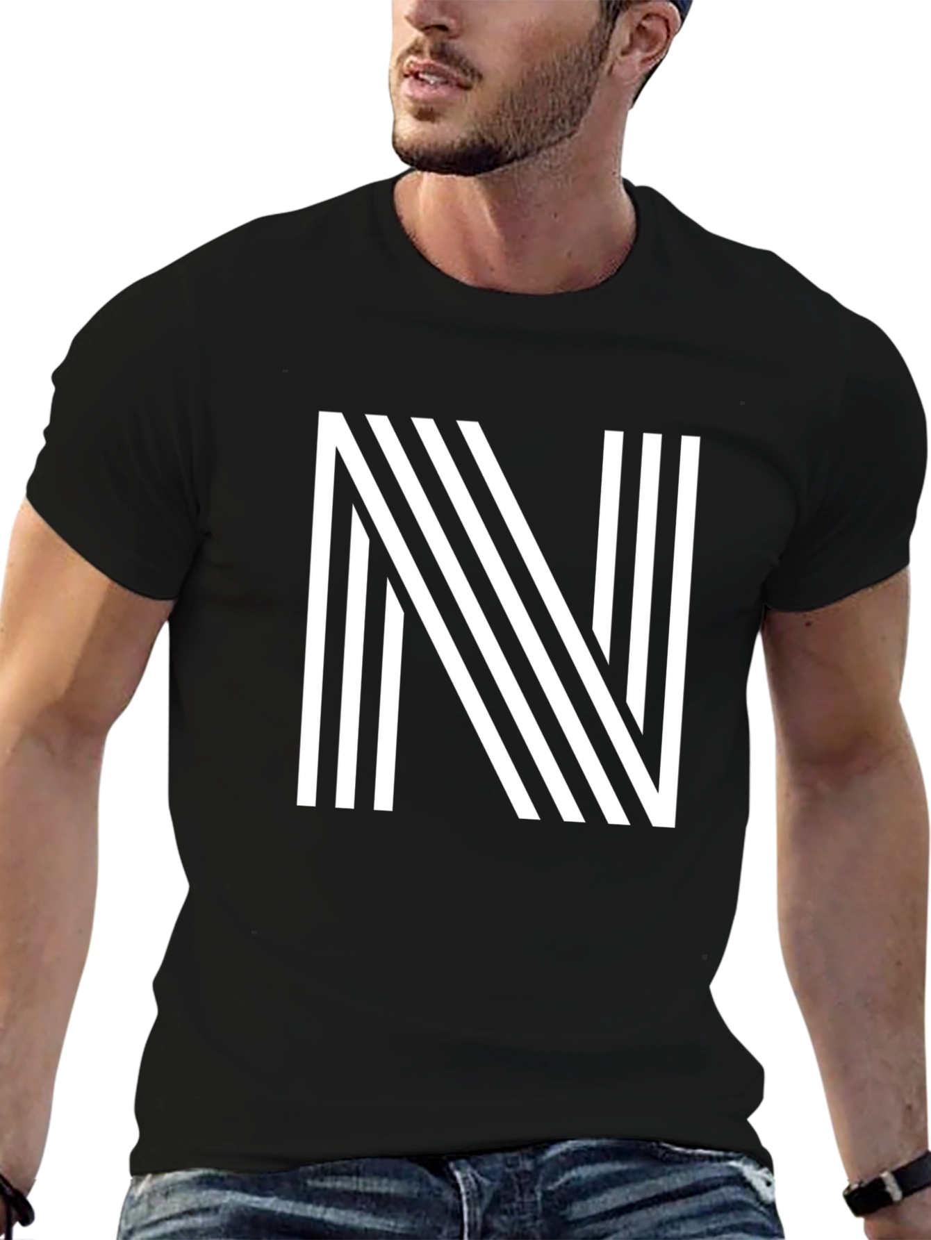 Striped N Black Tee - Modern Graphic T-Shirt