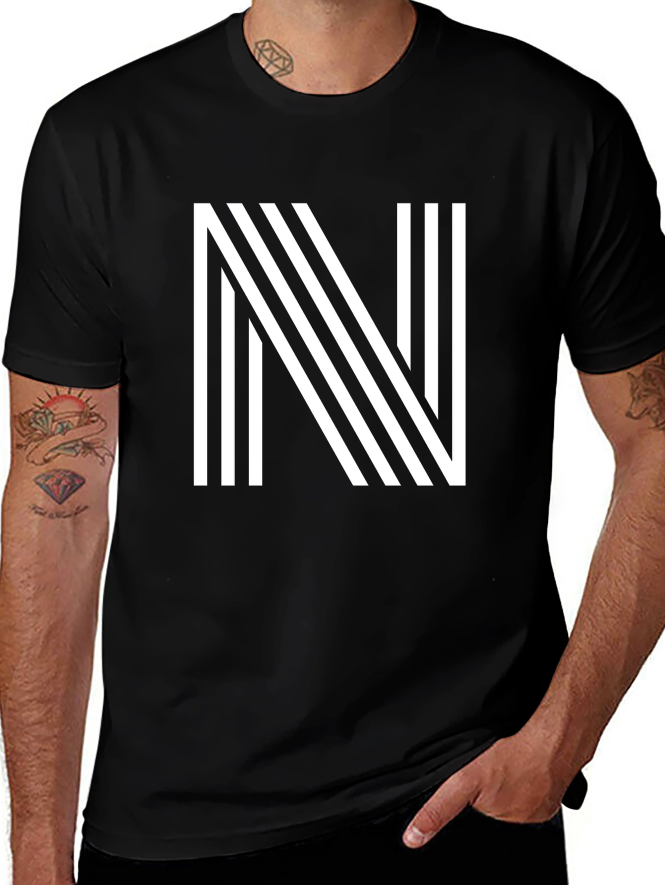 Striped N Black Tee - Modern Graphic T-Shirt