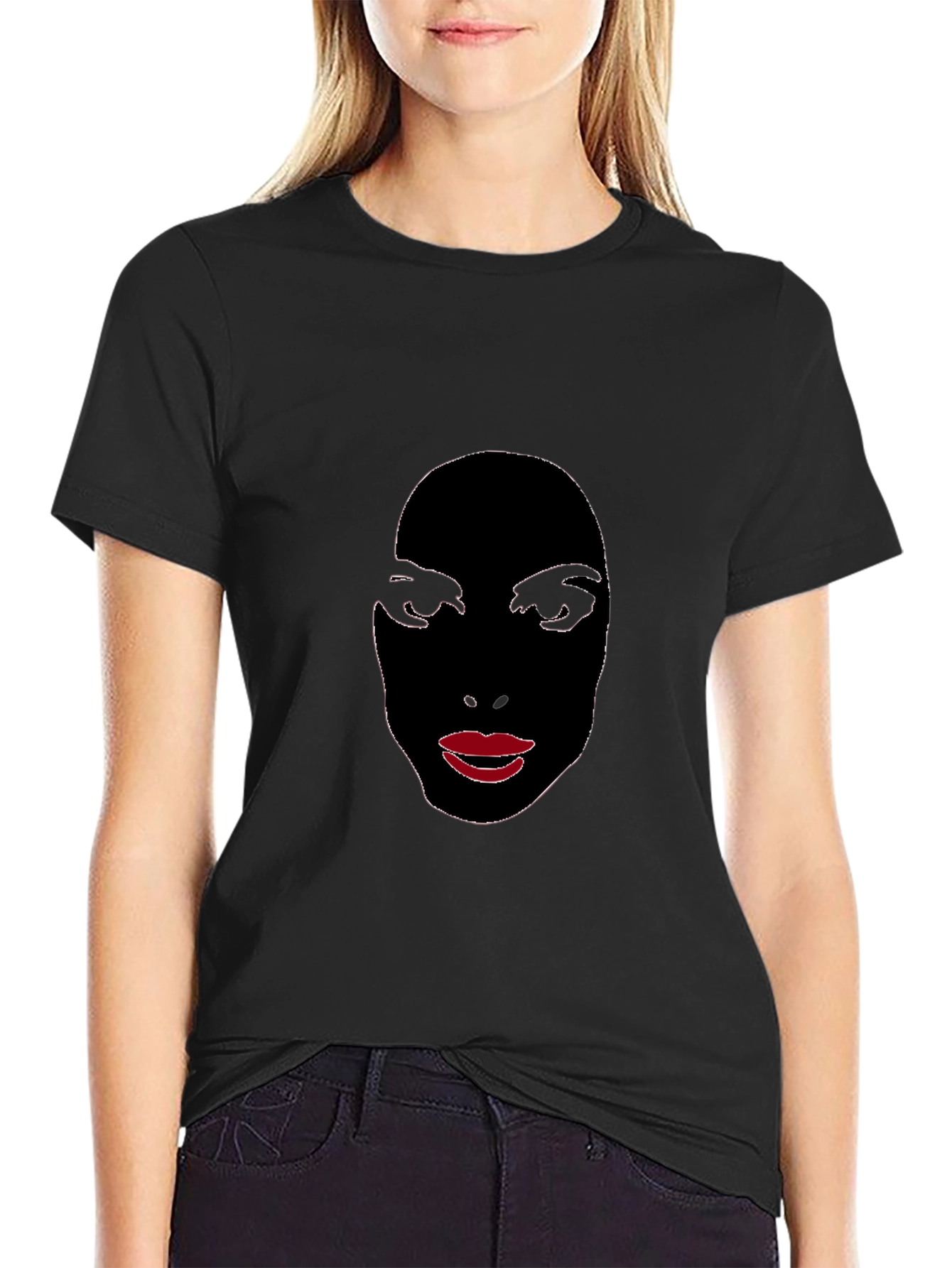 Abstract Face Graphic Tee - Stylish Black T-Shirt