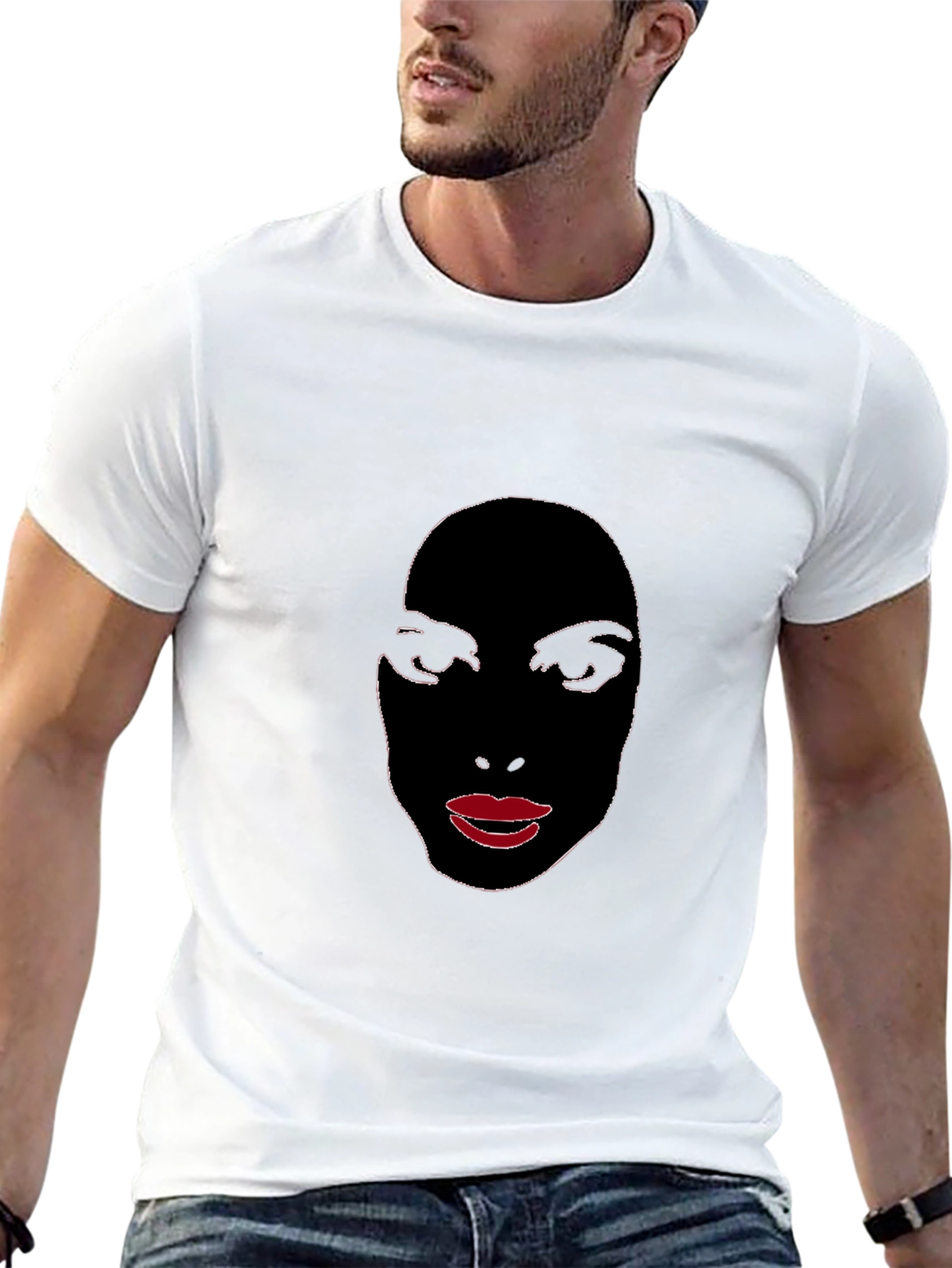 Abstract Face Graphic Tee - Stylish Black T-Shirt
