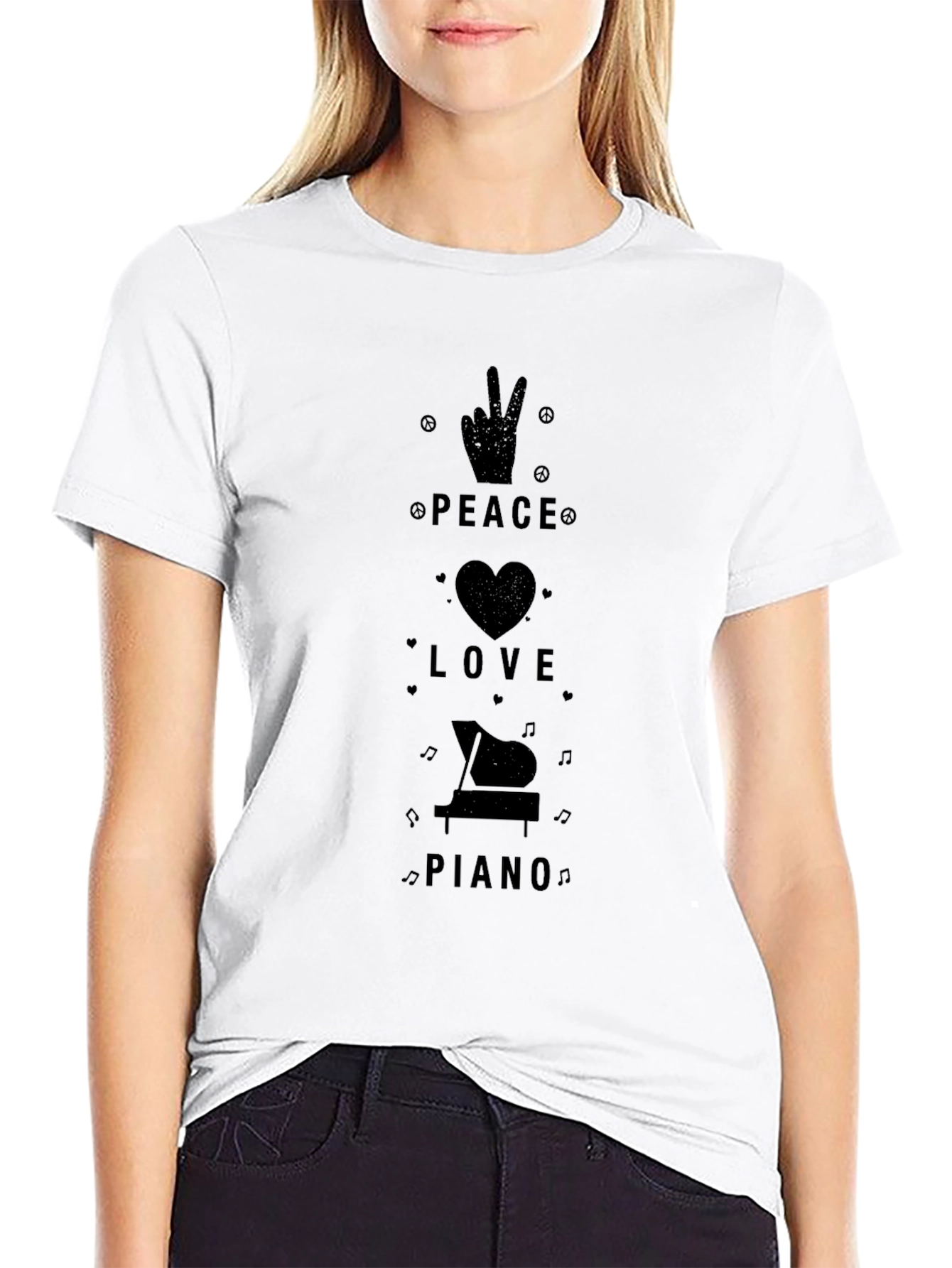 Peace Love Piano Black Graphic Tee