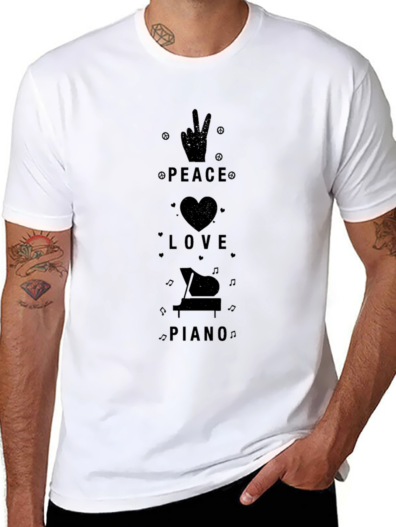 Peace Love Piano Black Graphic Tee