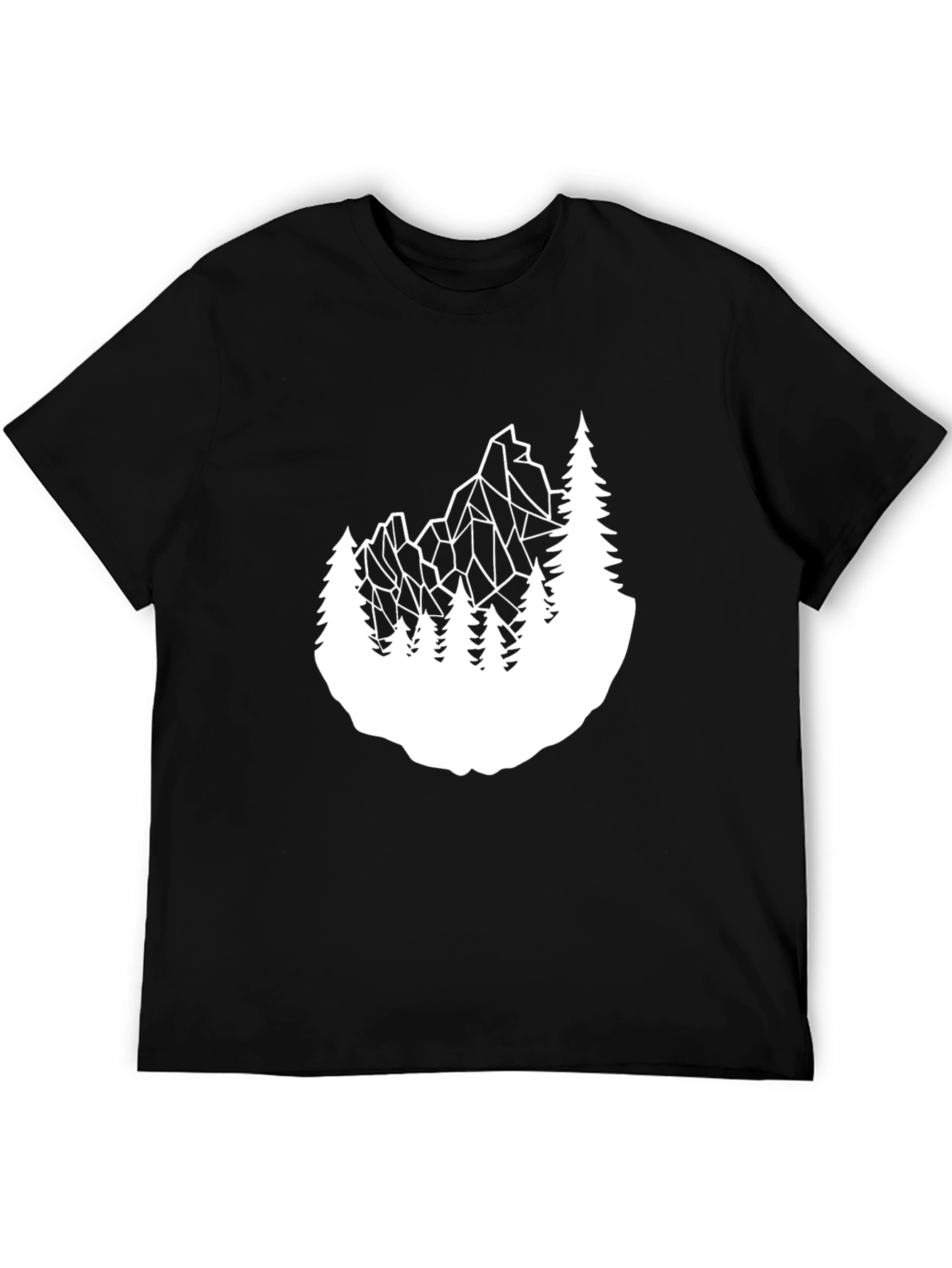 Geometric Mountain & Trees Graphic Tee - Black