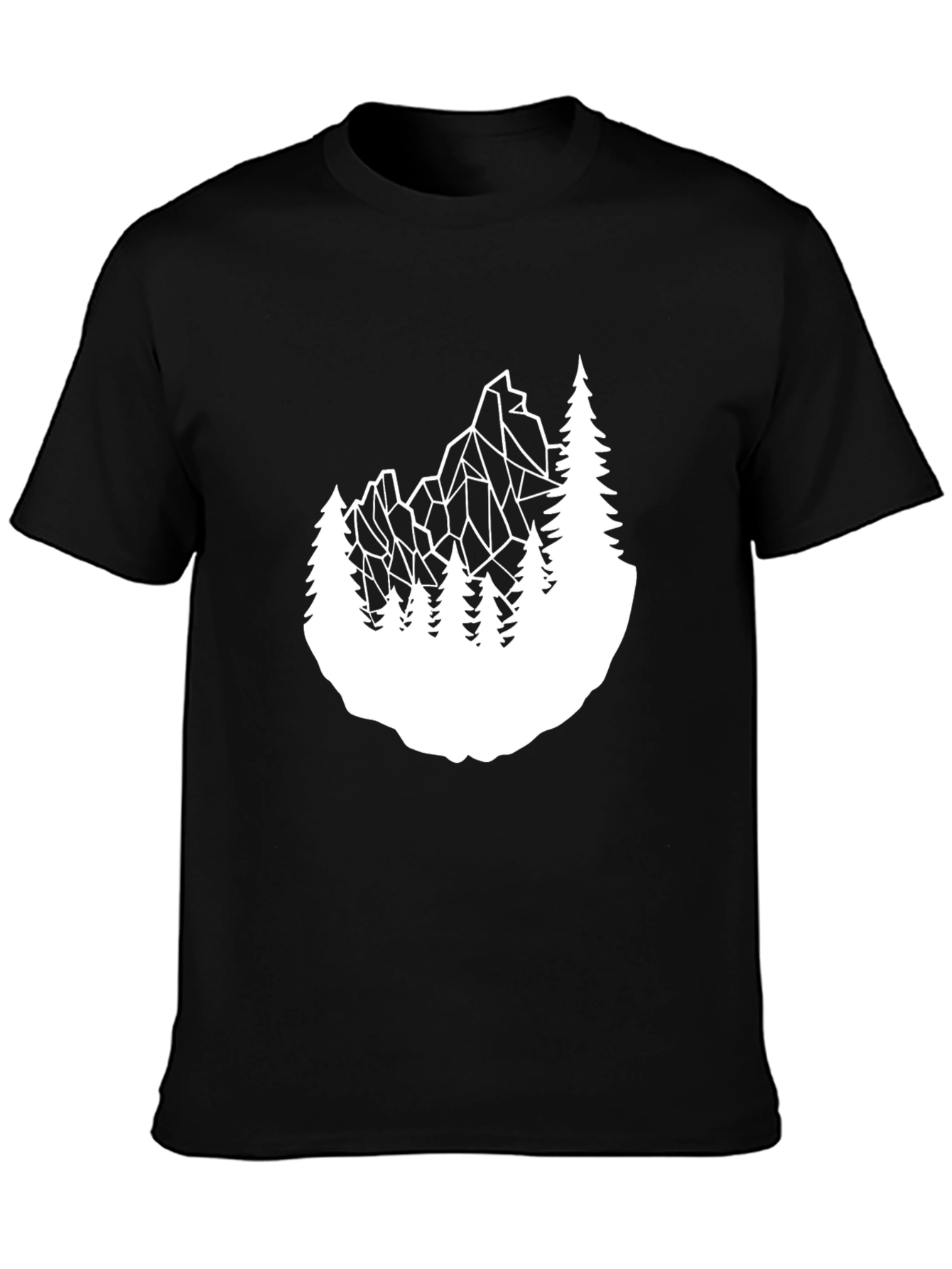 Geometric Mountain & Trees Graphic Tee - Black