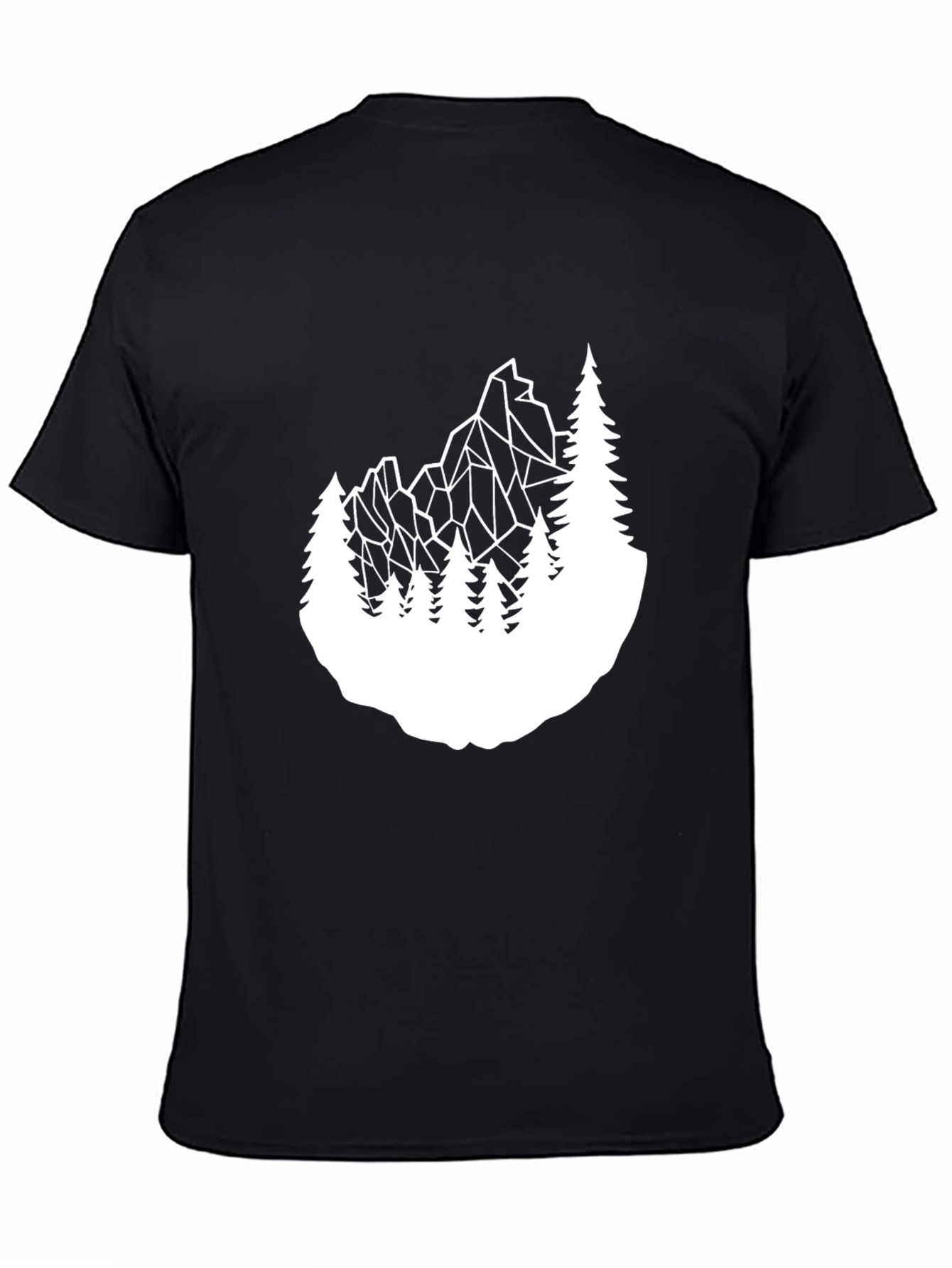 Geometric Mountain & Trees Graphic Tee - Black