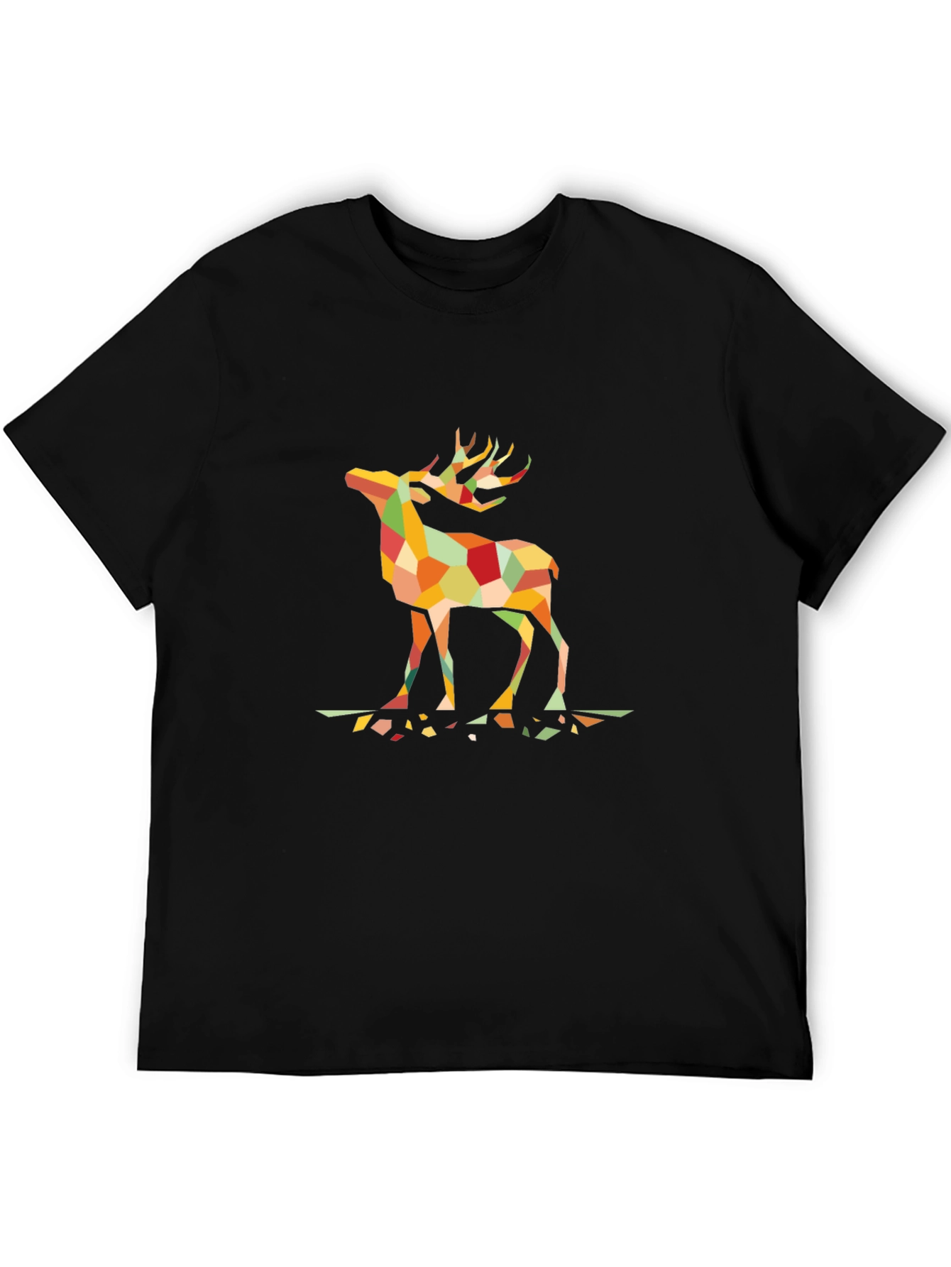 Geometric Deer Graphic T-Shirt - Black
