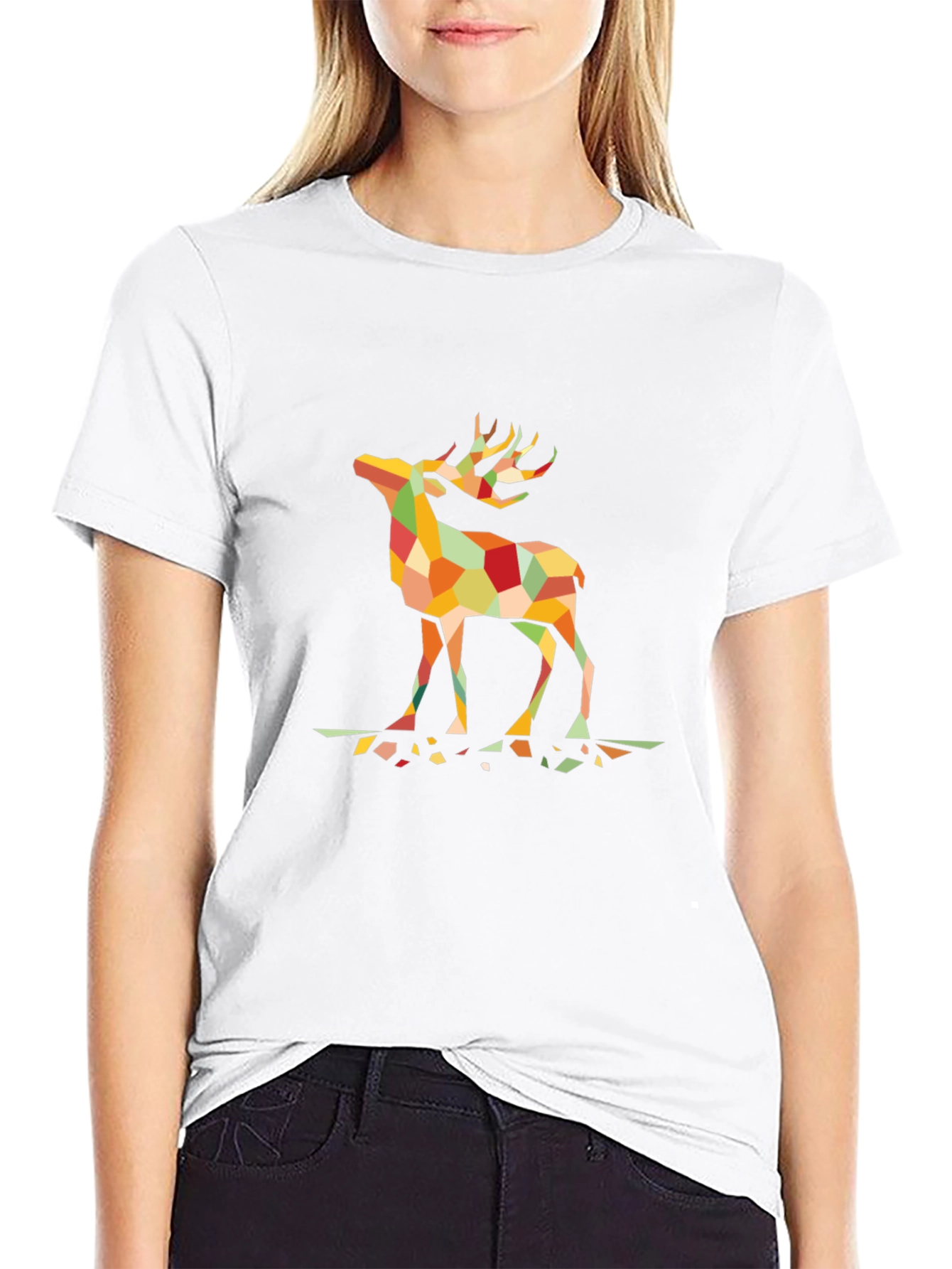 Geometric Deer Graphic T-Shirt - Black