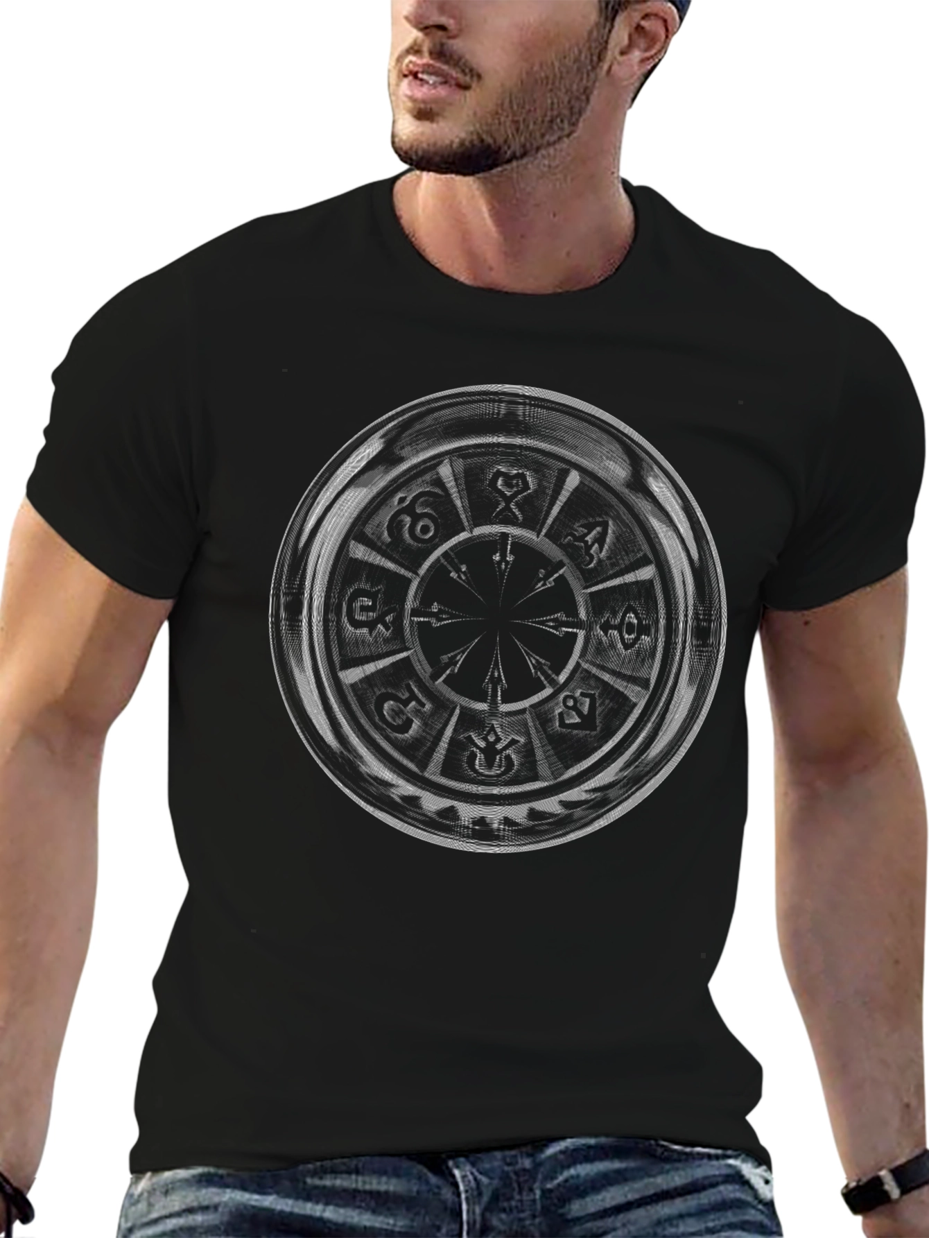 Mystic Zodiac Wheel Graphic Tee - Black Cotton Shirt