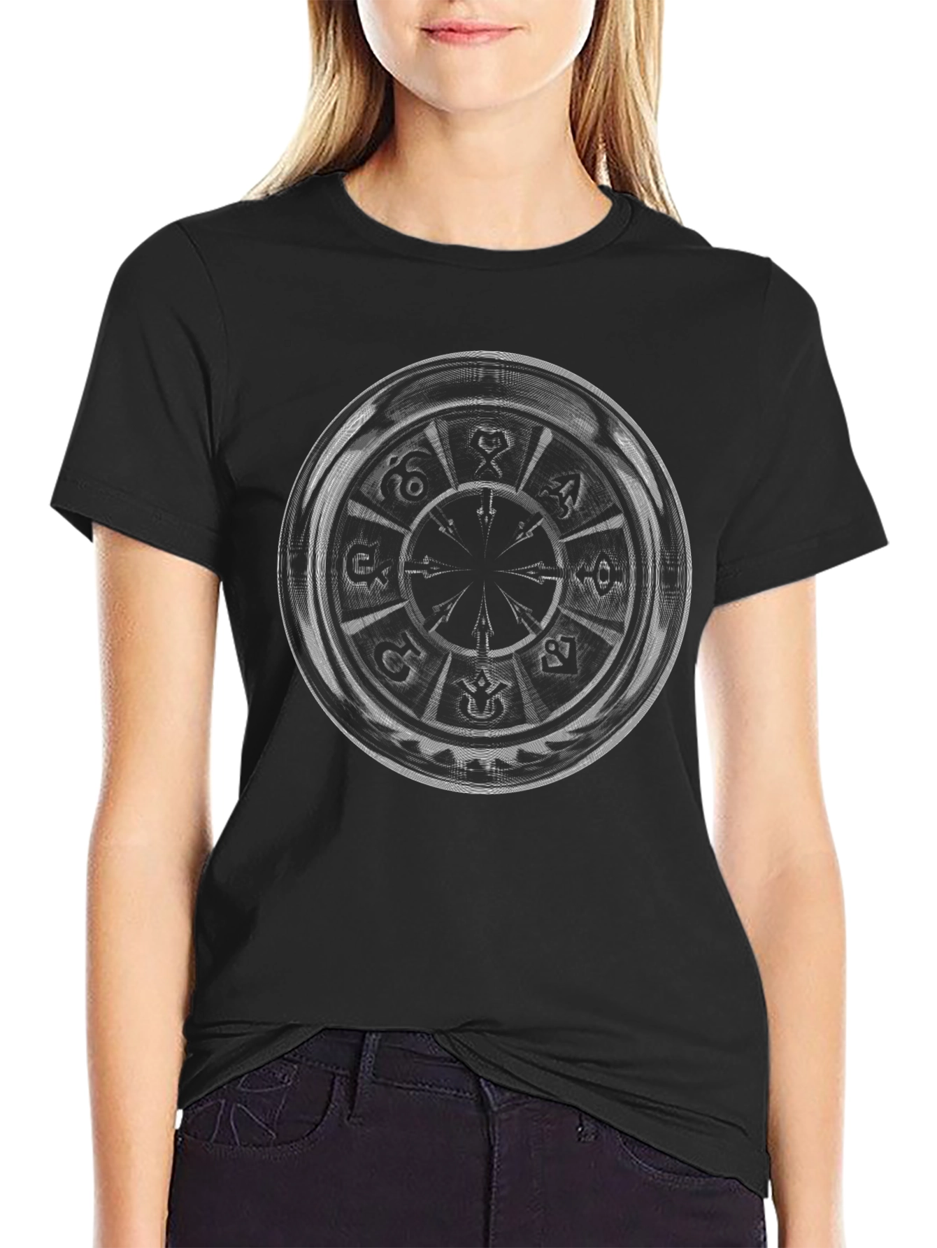 Mystic Zodiac Wheel Graphic Tee - Black Cotton Shirt