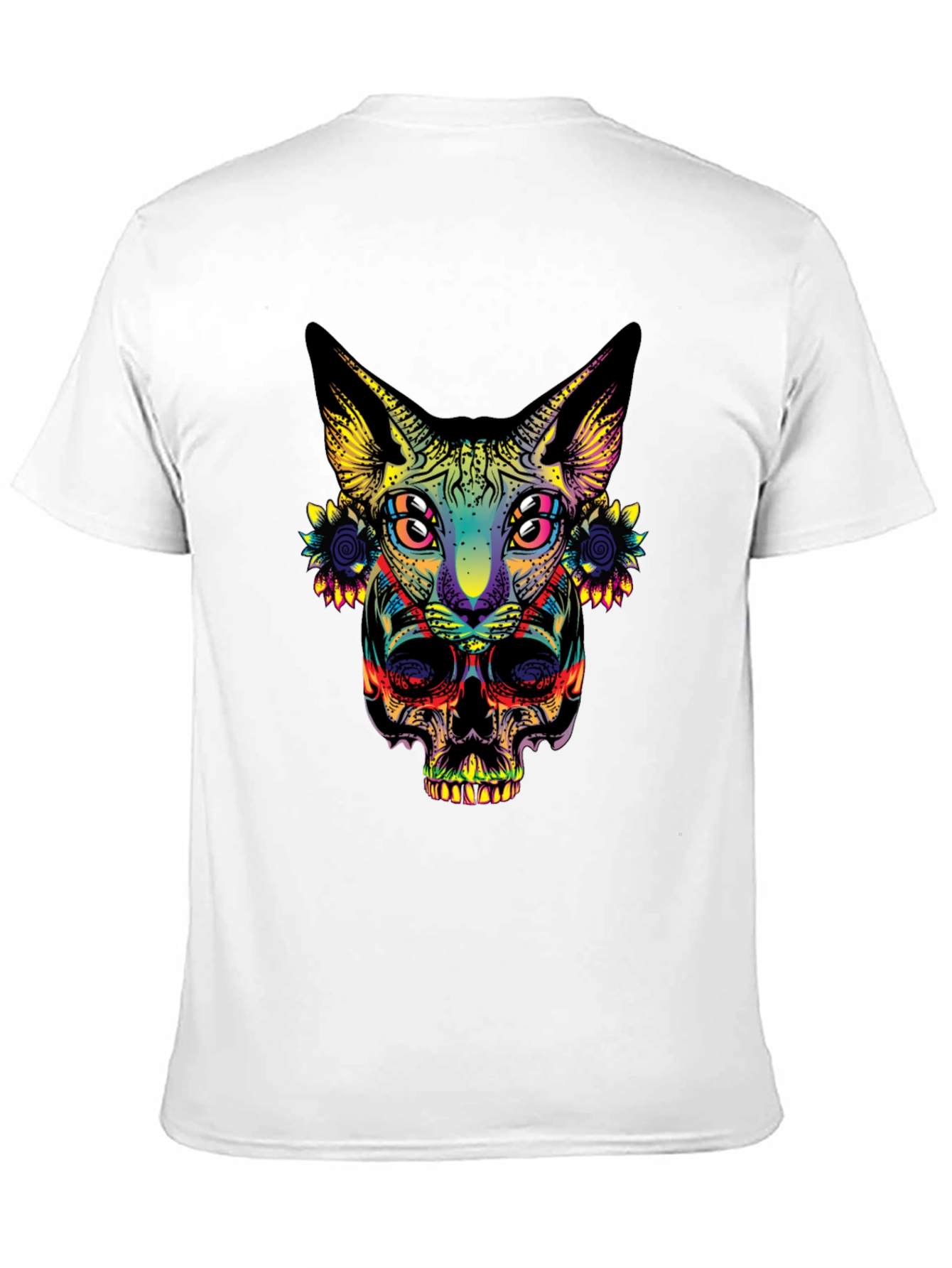 Psychedelic Cat & Skull Graphic T-Shirt