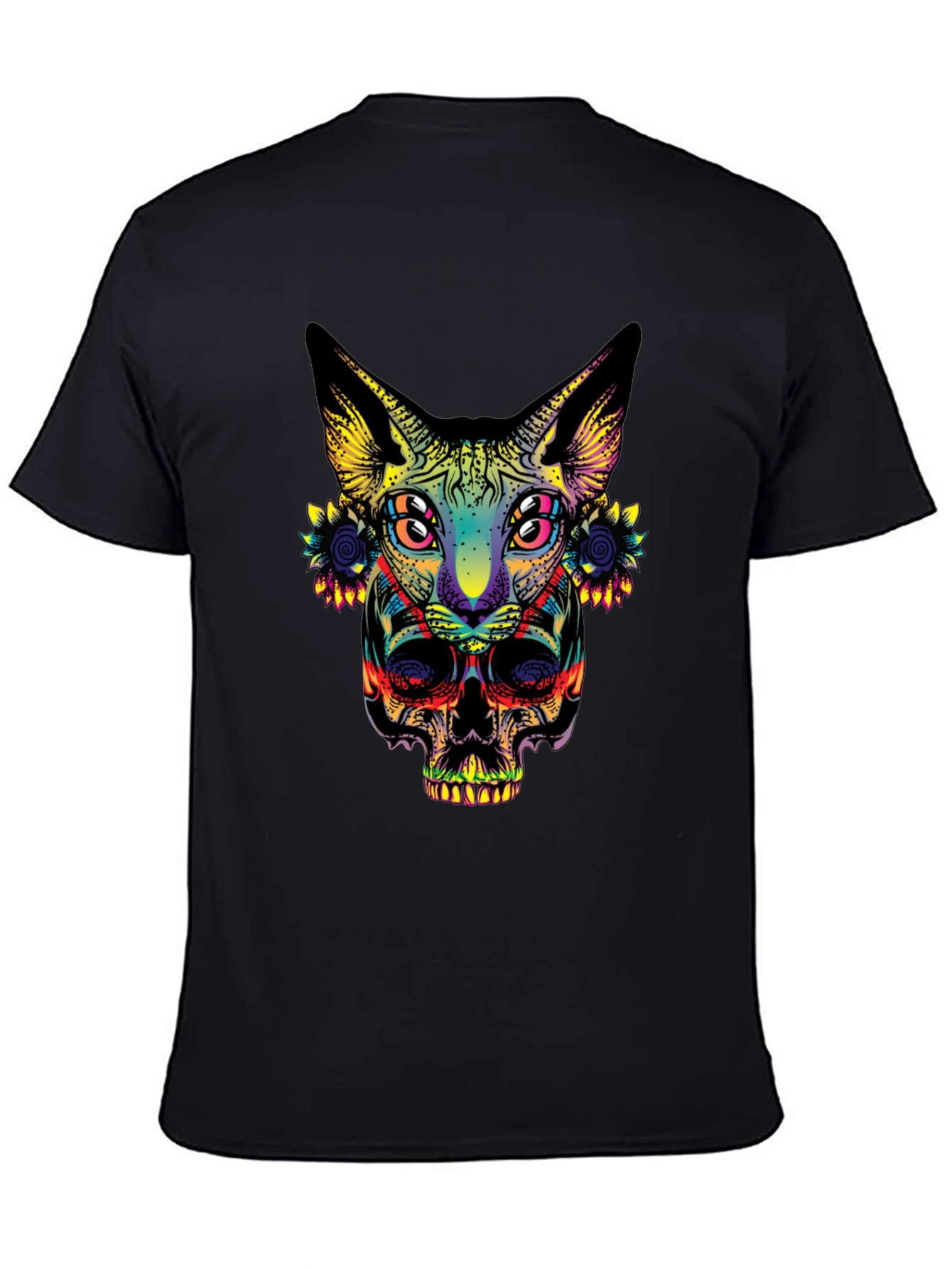 Psychedelic Cat & Skull Graphic T-Shirt