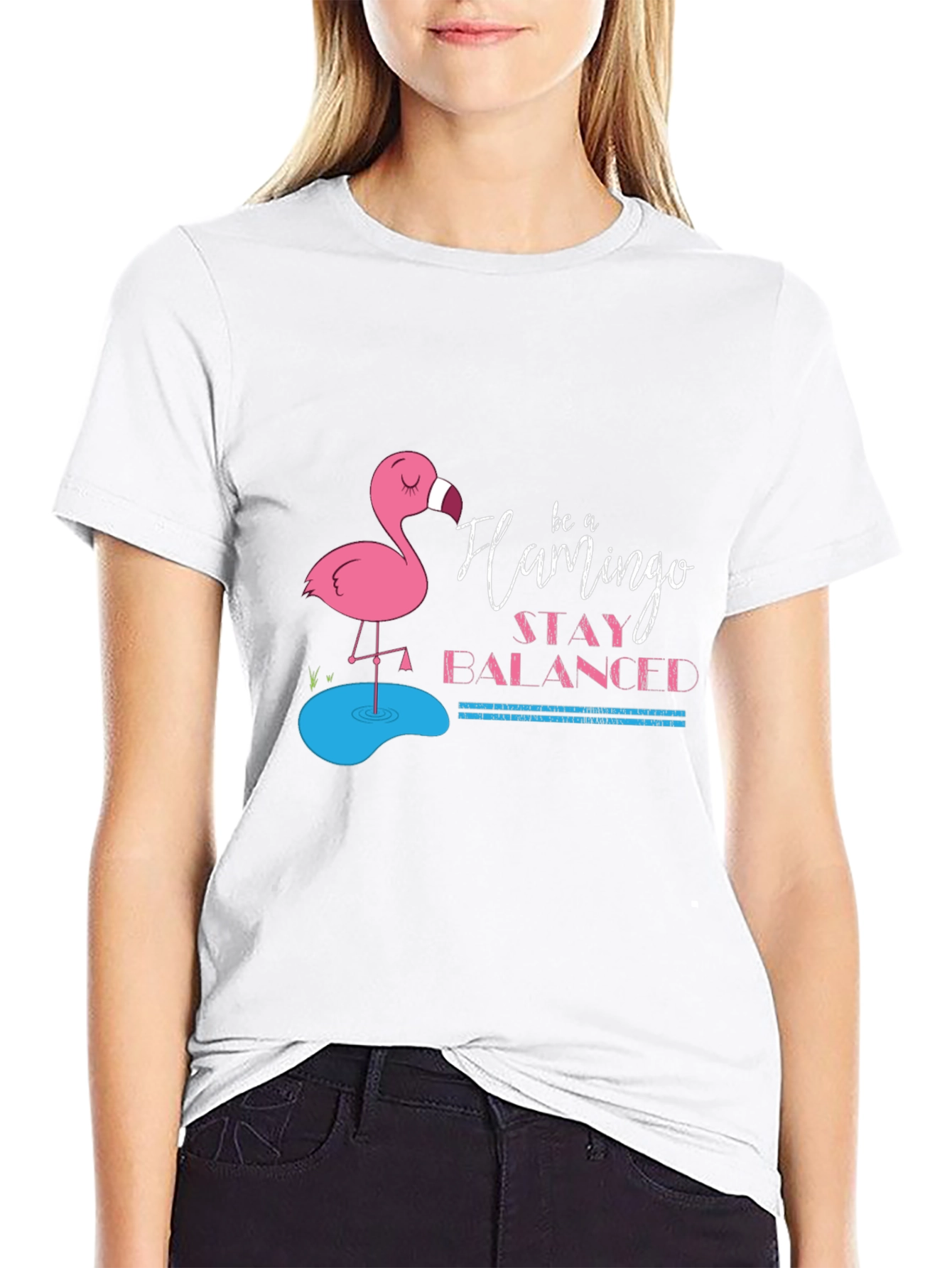 Be a Flamingo Stay Balanced Black T-Shirt