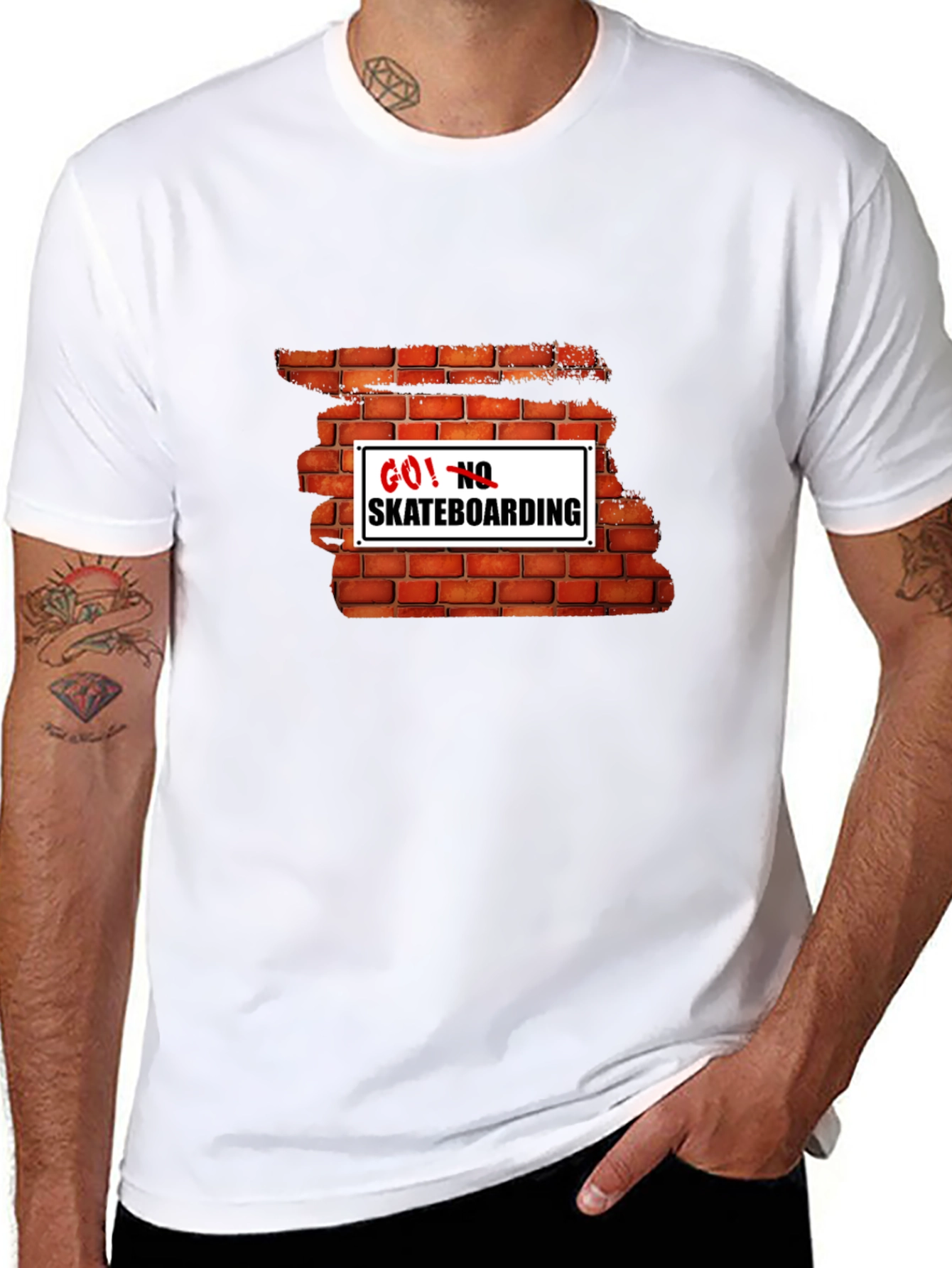 Go! No Skateboarding Brick Wall Graphic Tee