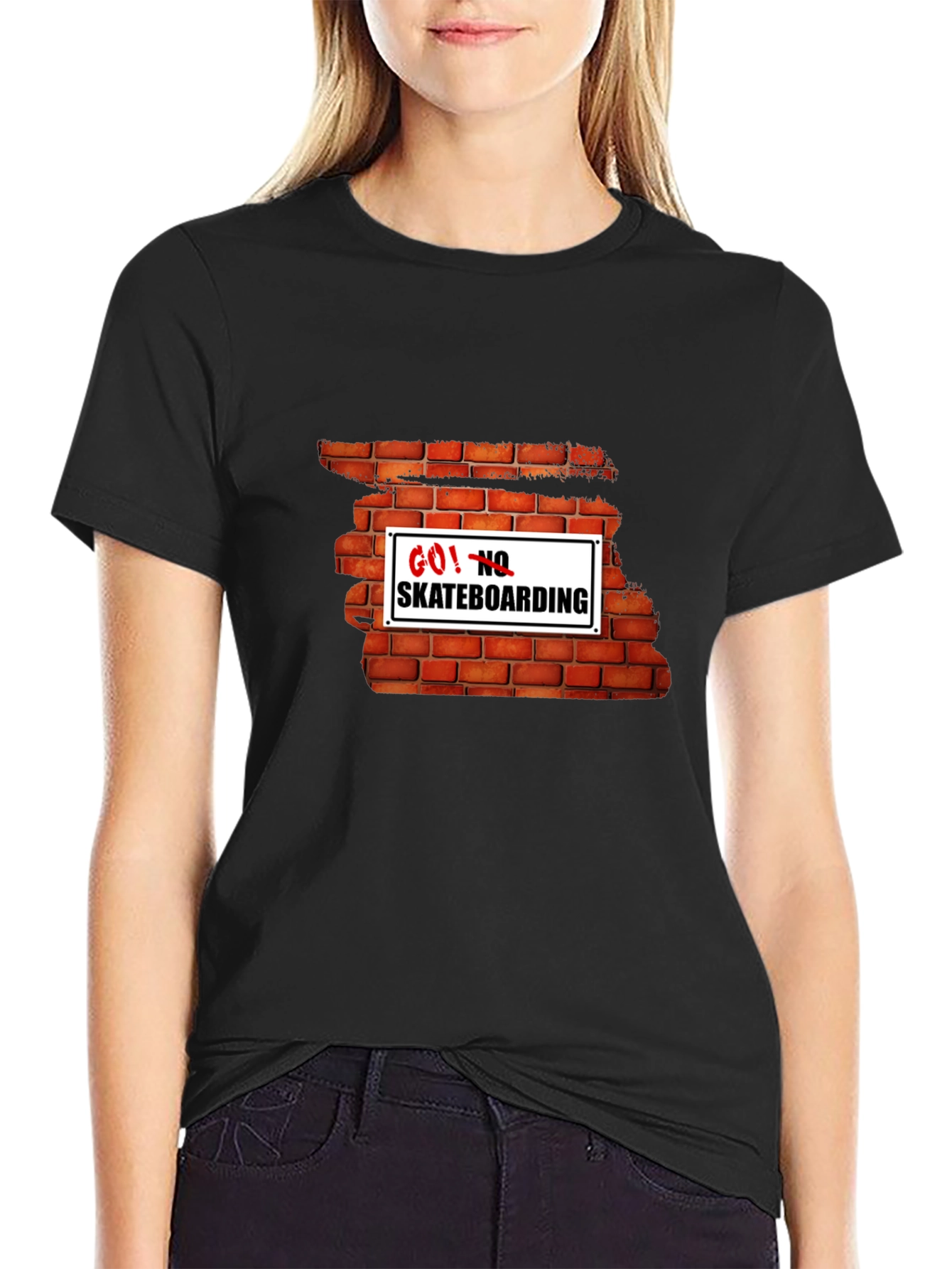 Go! No Skateboarding Brick Wall Graphic Tee