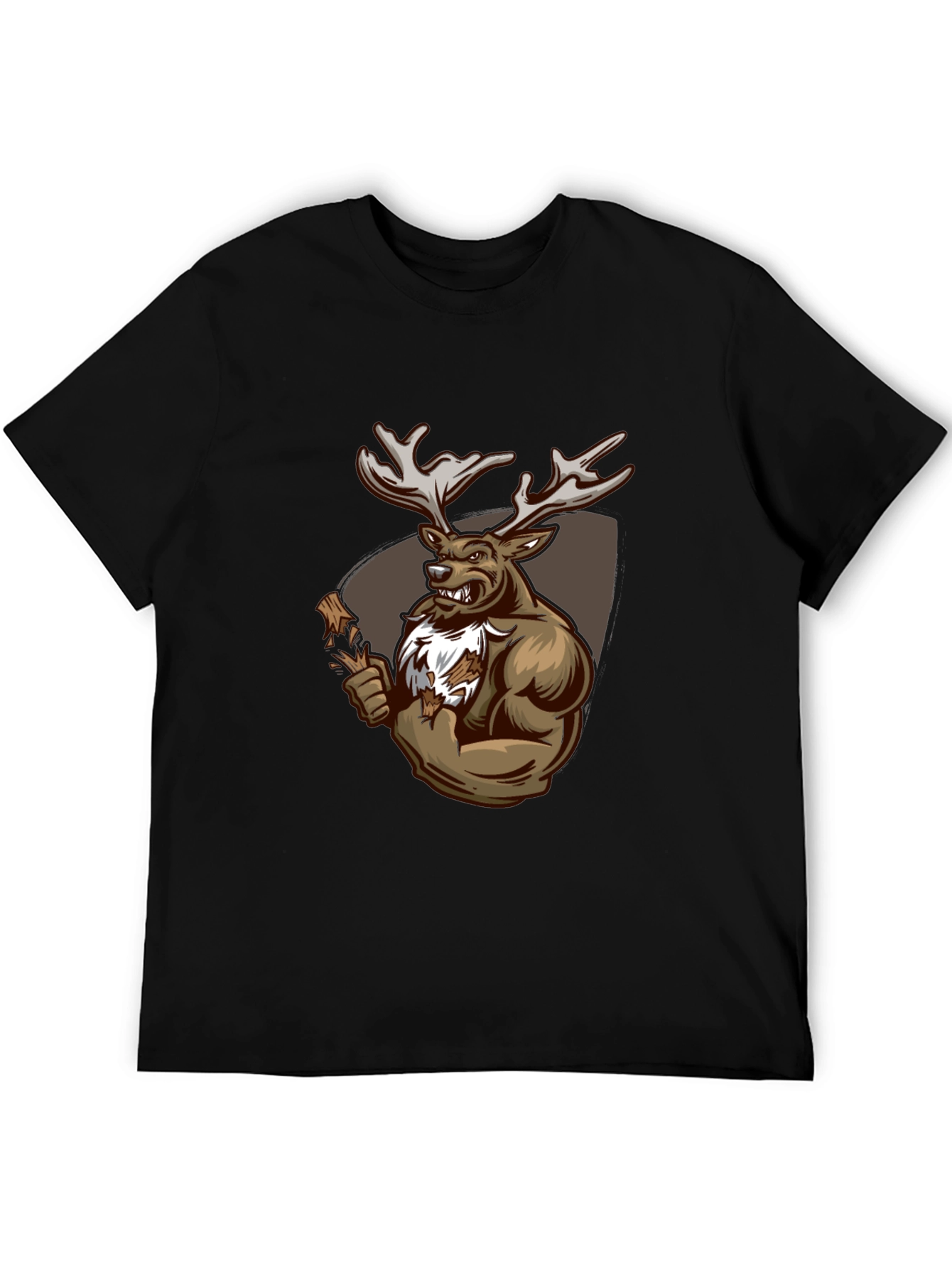 Black Graphic Tee: Muscular Deer