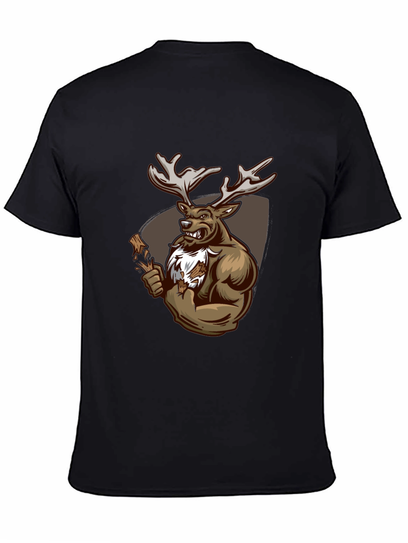 Black Graphic Tee: Muscular Deer