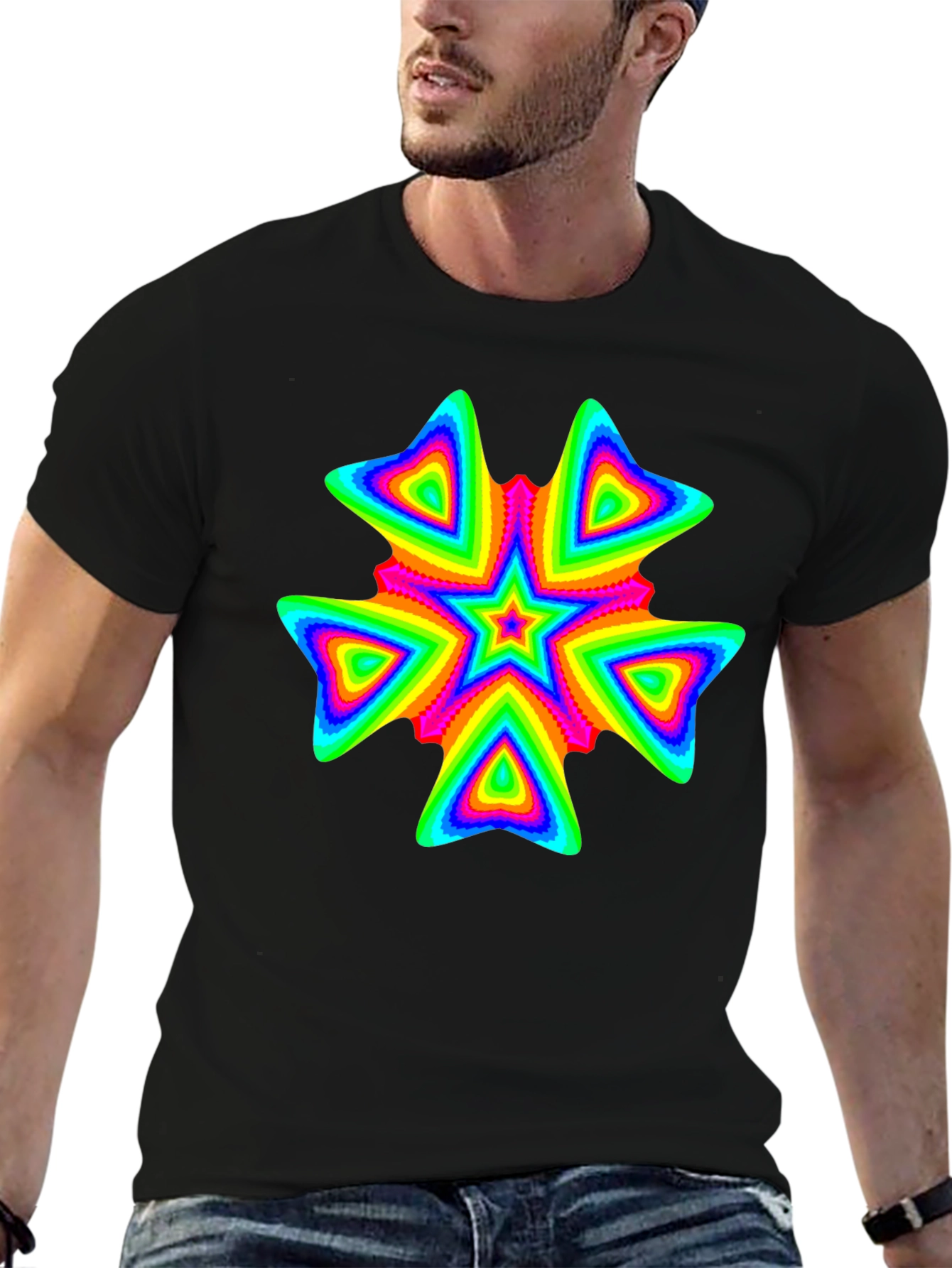 Vivid Psychedelic Starburst Graphic Black T-Shirt
