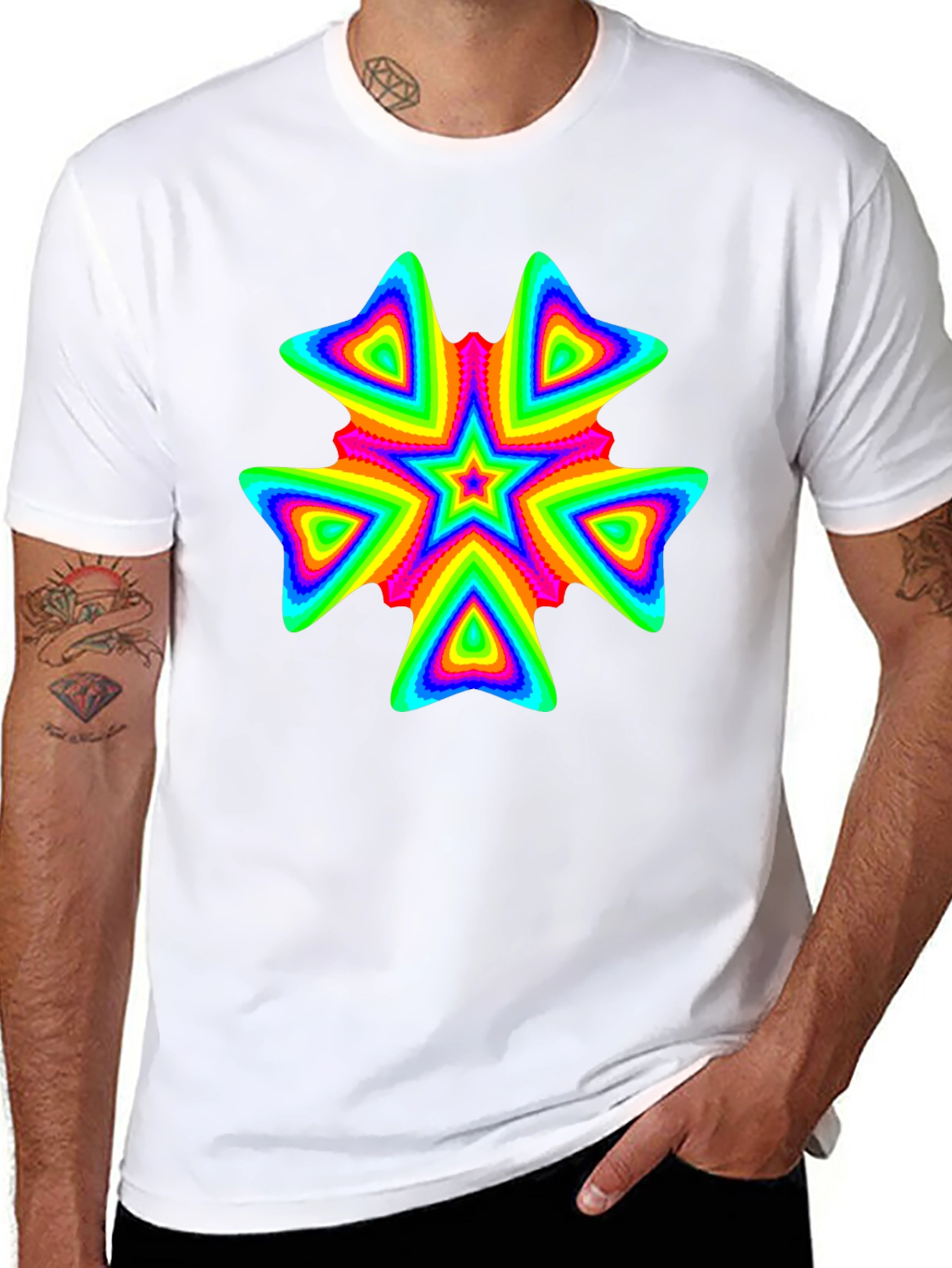 Vivid Psychedelic Starburst Graphic Black T-Shirt