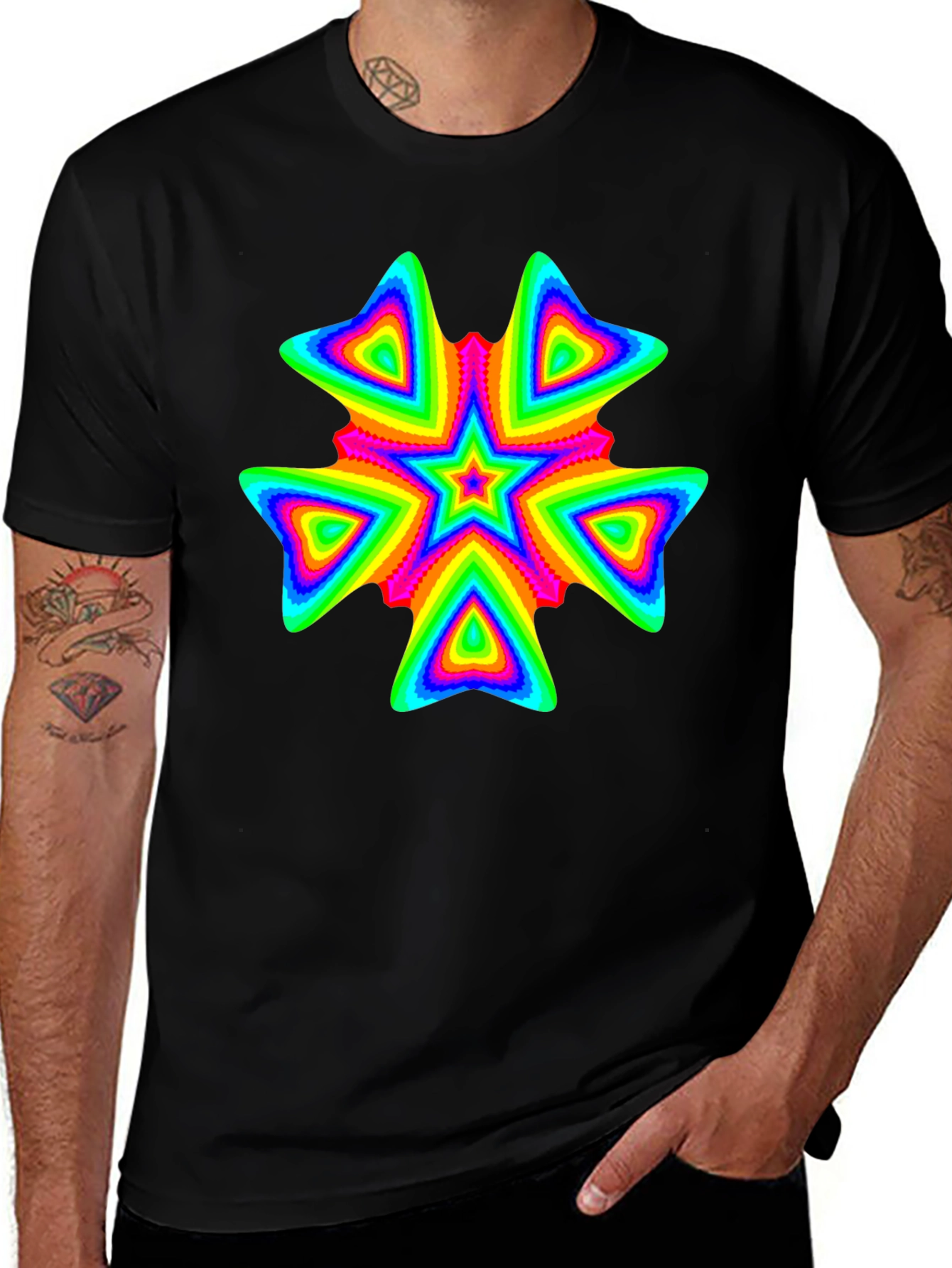 Vivid Psychedelic Starburst Graphic Black T-Shirt