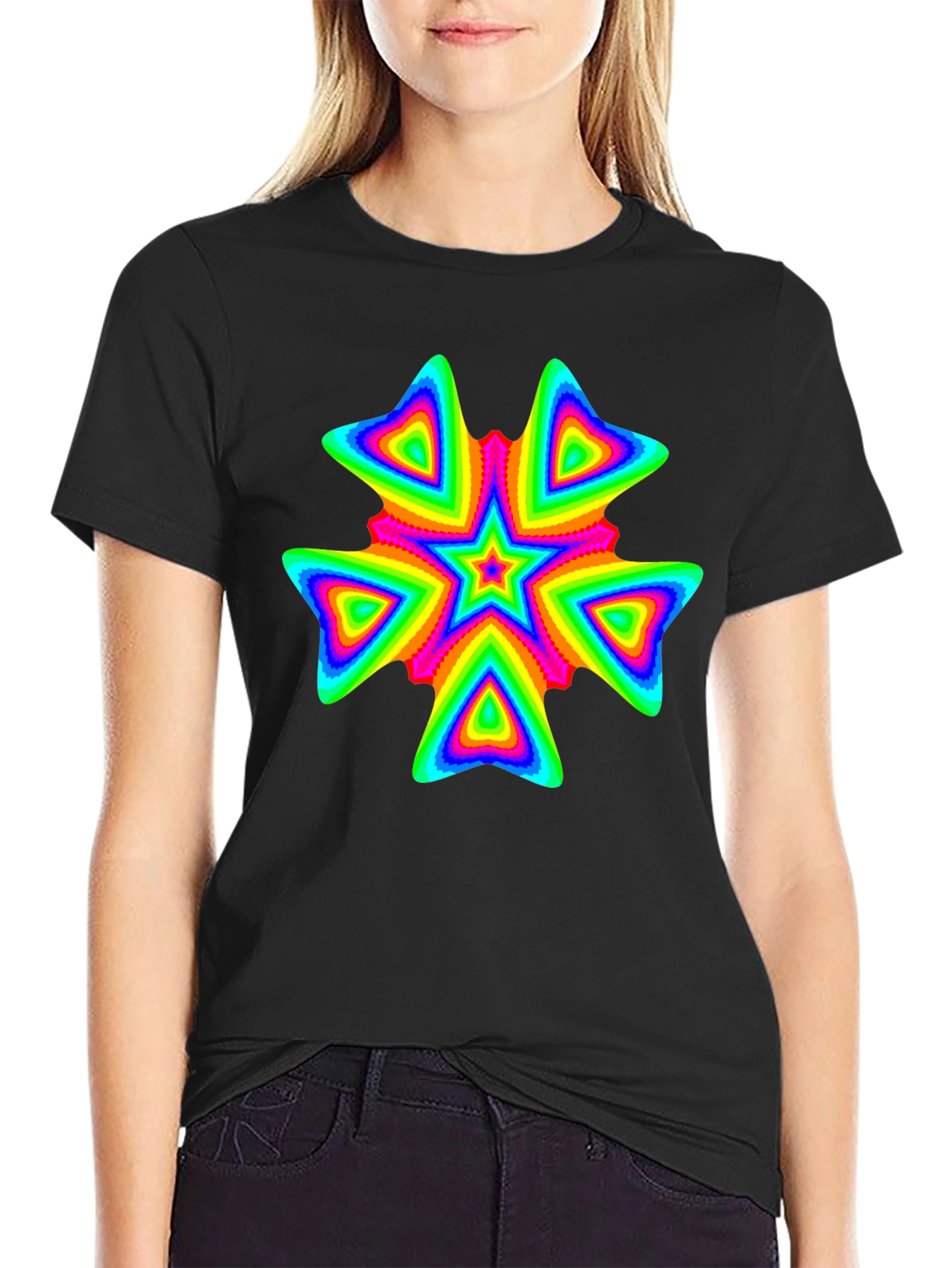 Vivid Psychedelic Starburst Graphic Black T-Shirt