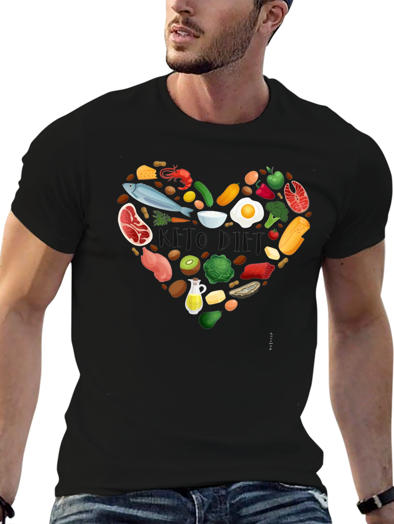 Healthy Food Heart Graphic Tee - Black