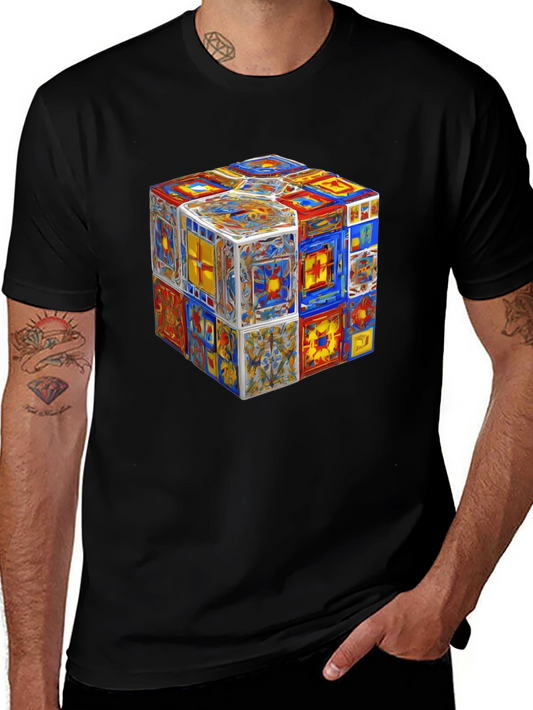 Artistic Cube Graphic Tee - Unique Mens T-Shirt