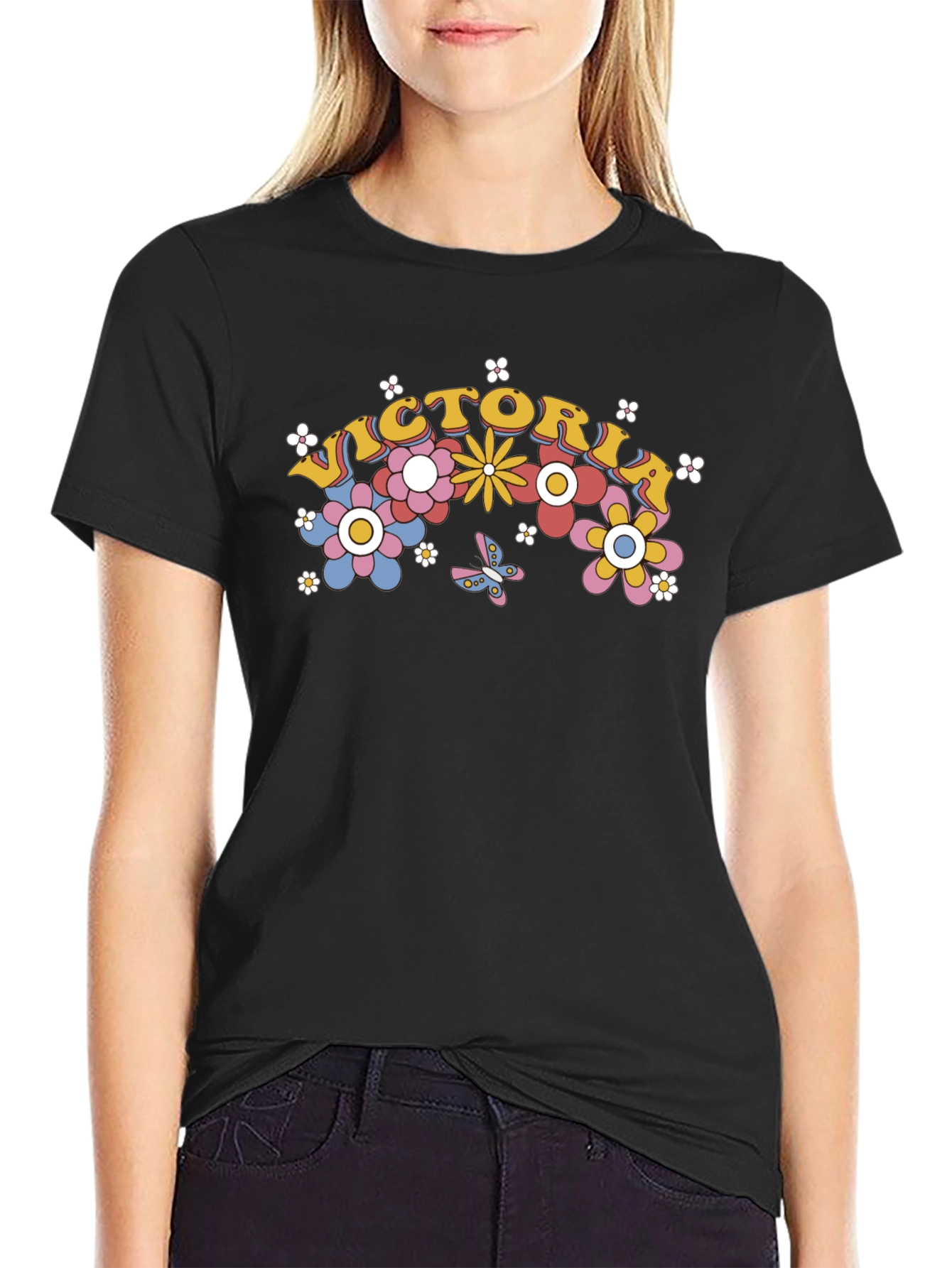 Victoria Floral Graphic T-Shirt - Retro Design