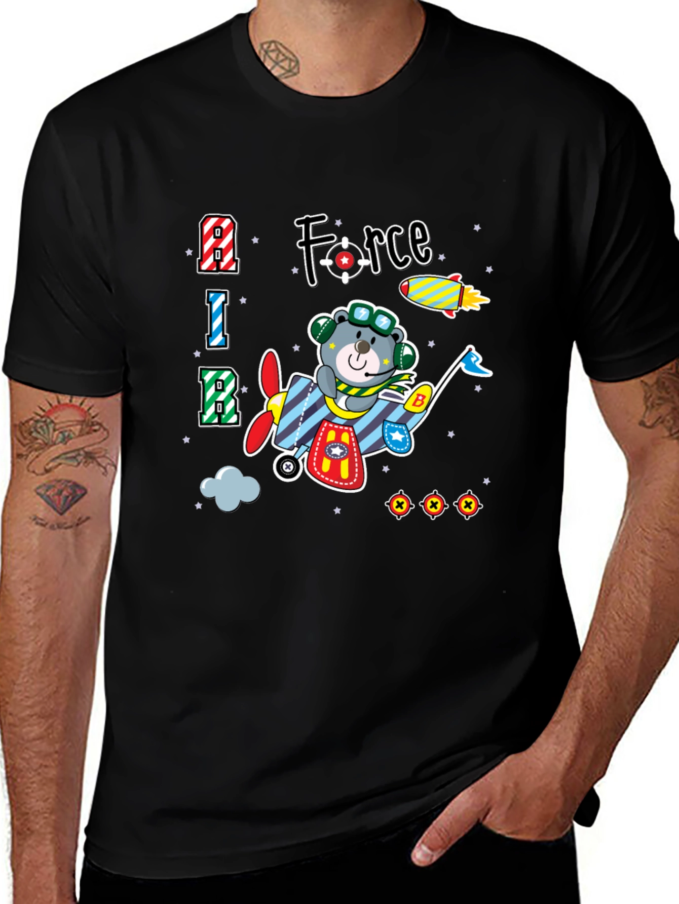 Cartoon Bear Airplane T-Shirt