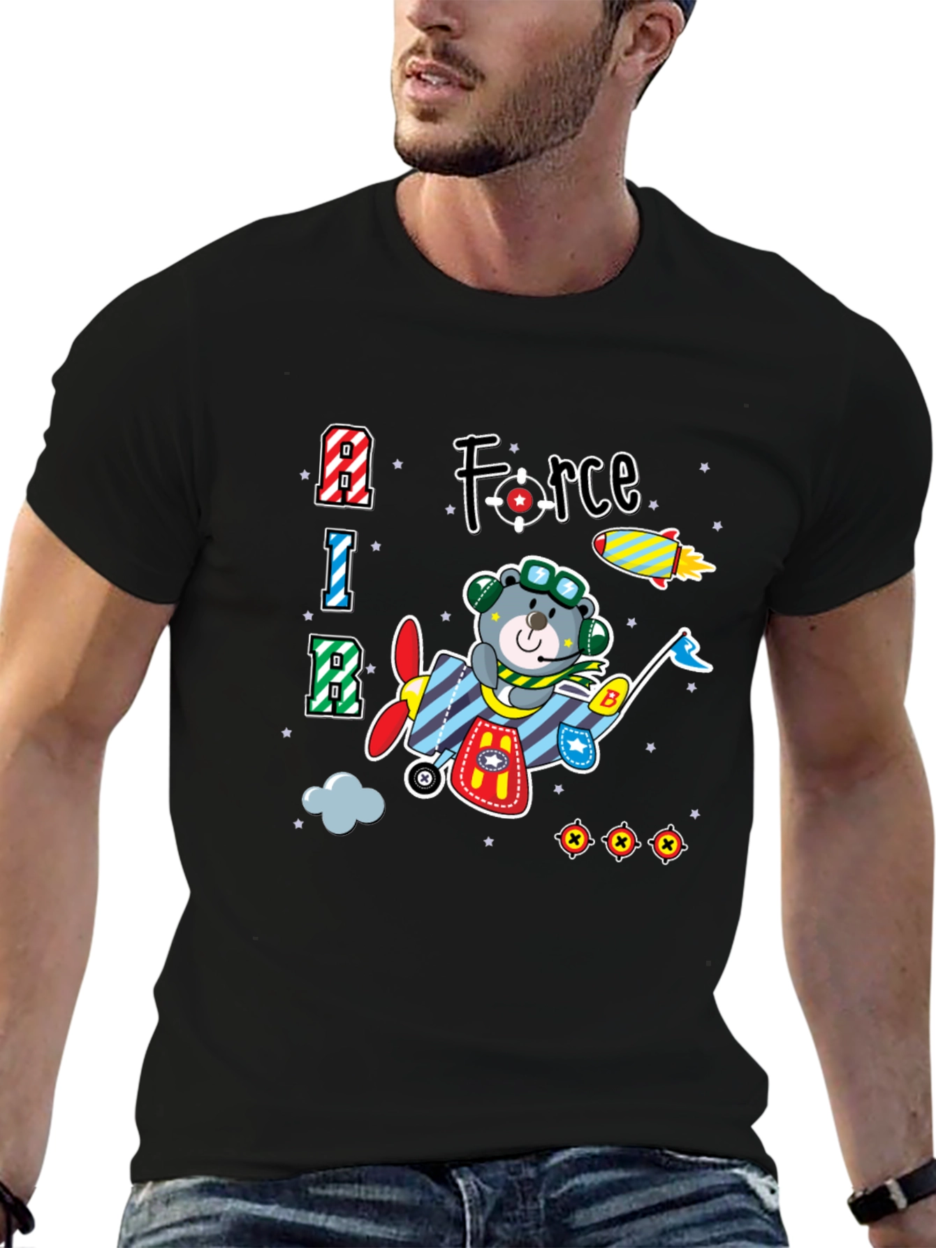 Cartoon Bear Airplane T-Shirt
