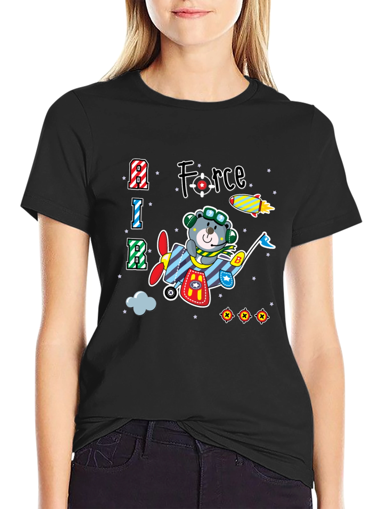 Cartoon Bear Airplane T-Shirt