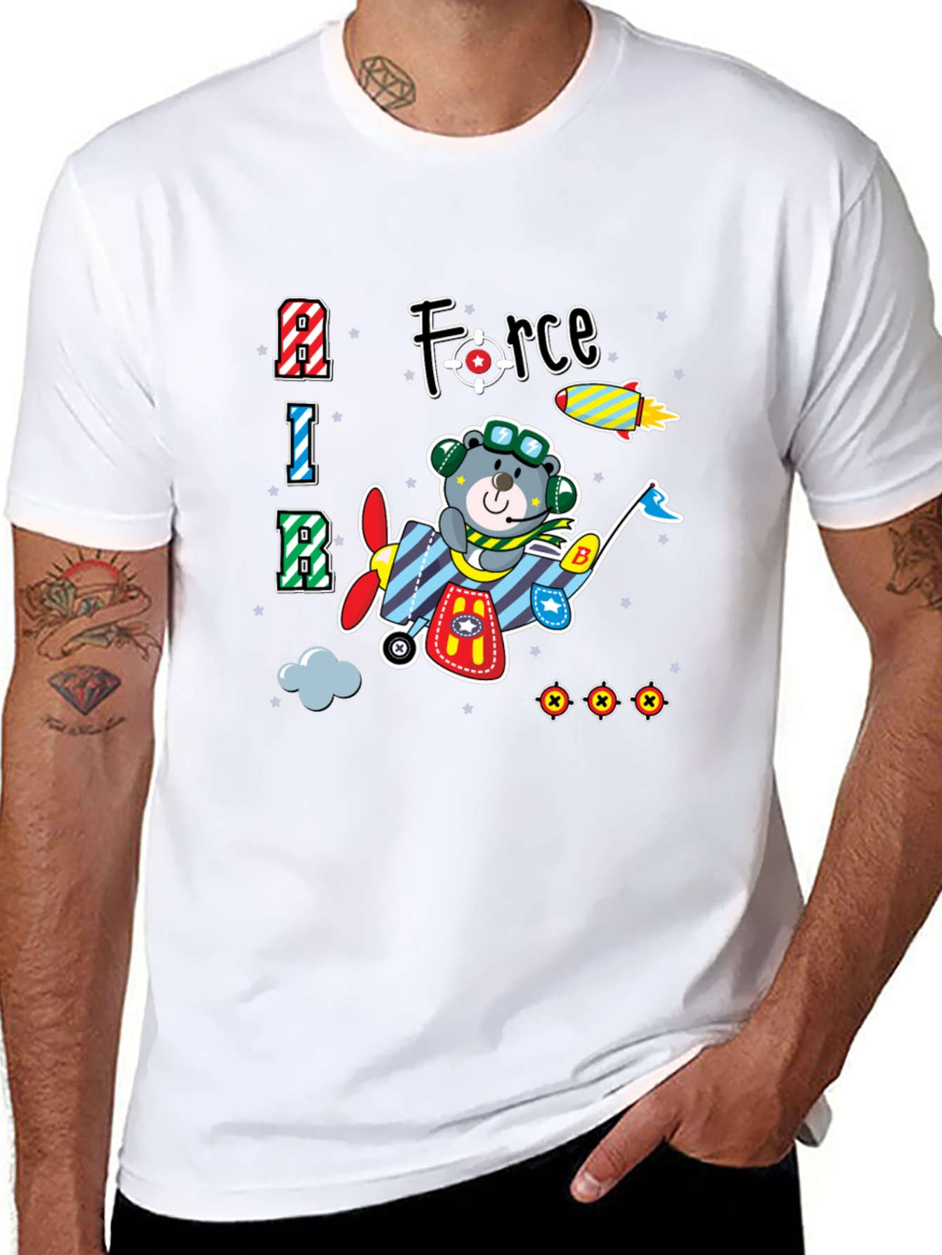 Cartoon Bear Airplane T-Shirt