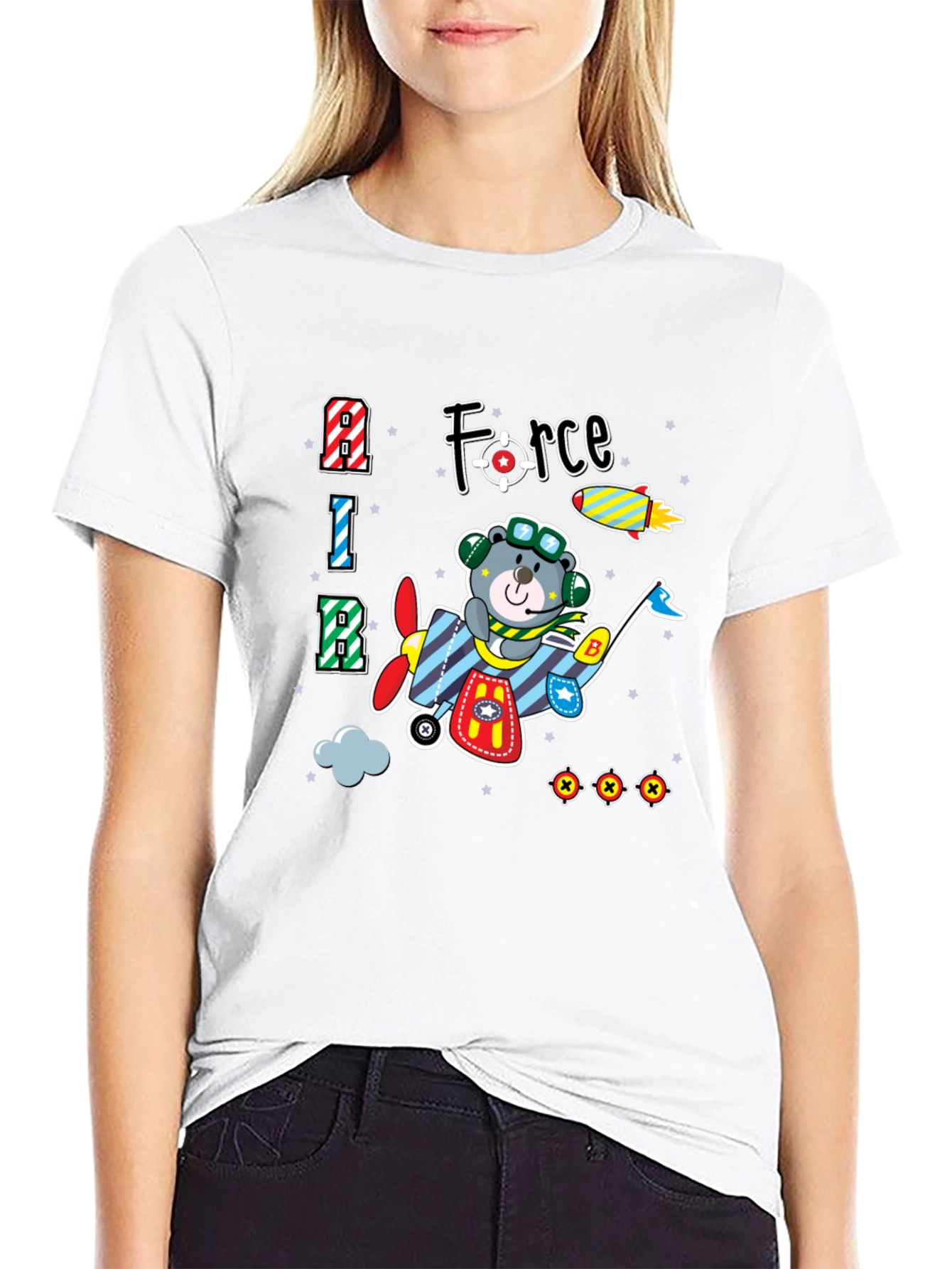 Cartoon Bear Airplane T-Shirt