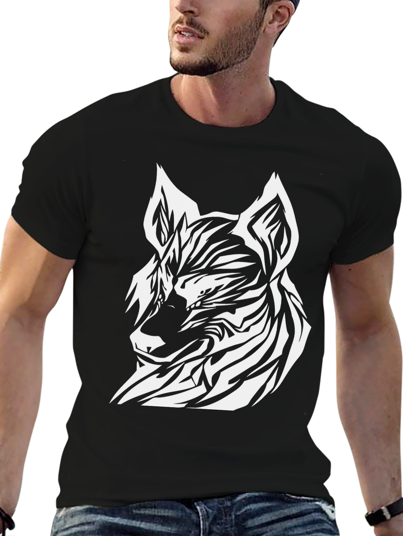 Striking Wolf Graphic Tee - Black Cotton Blend