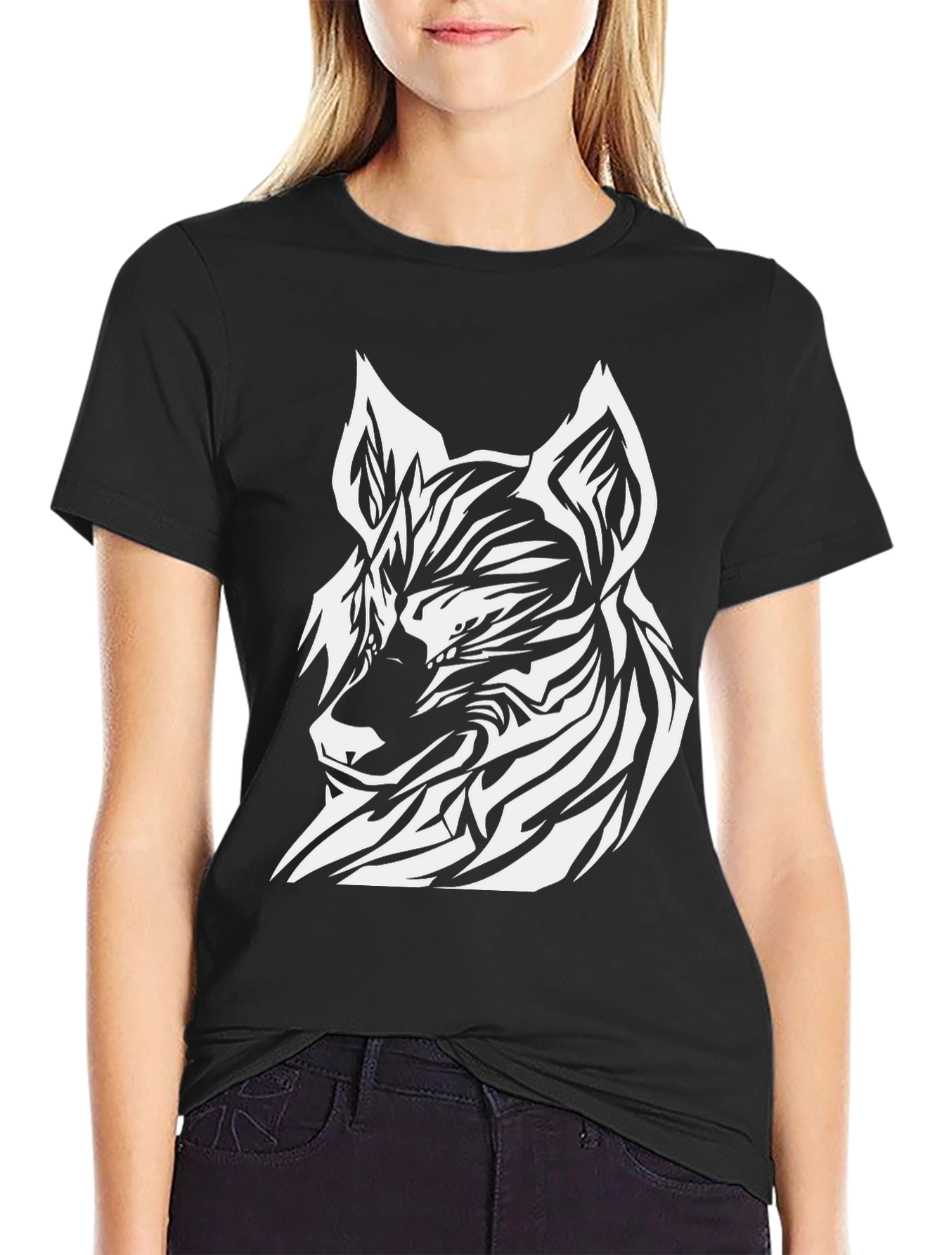 Striking Wolf Graphic Tee - Black Cotton Blend