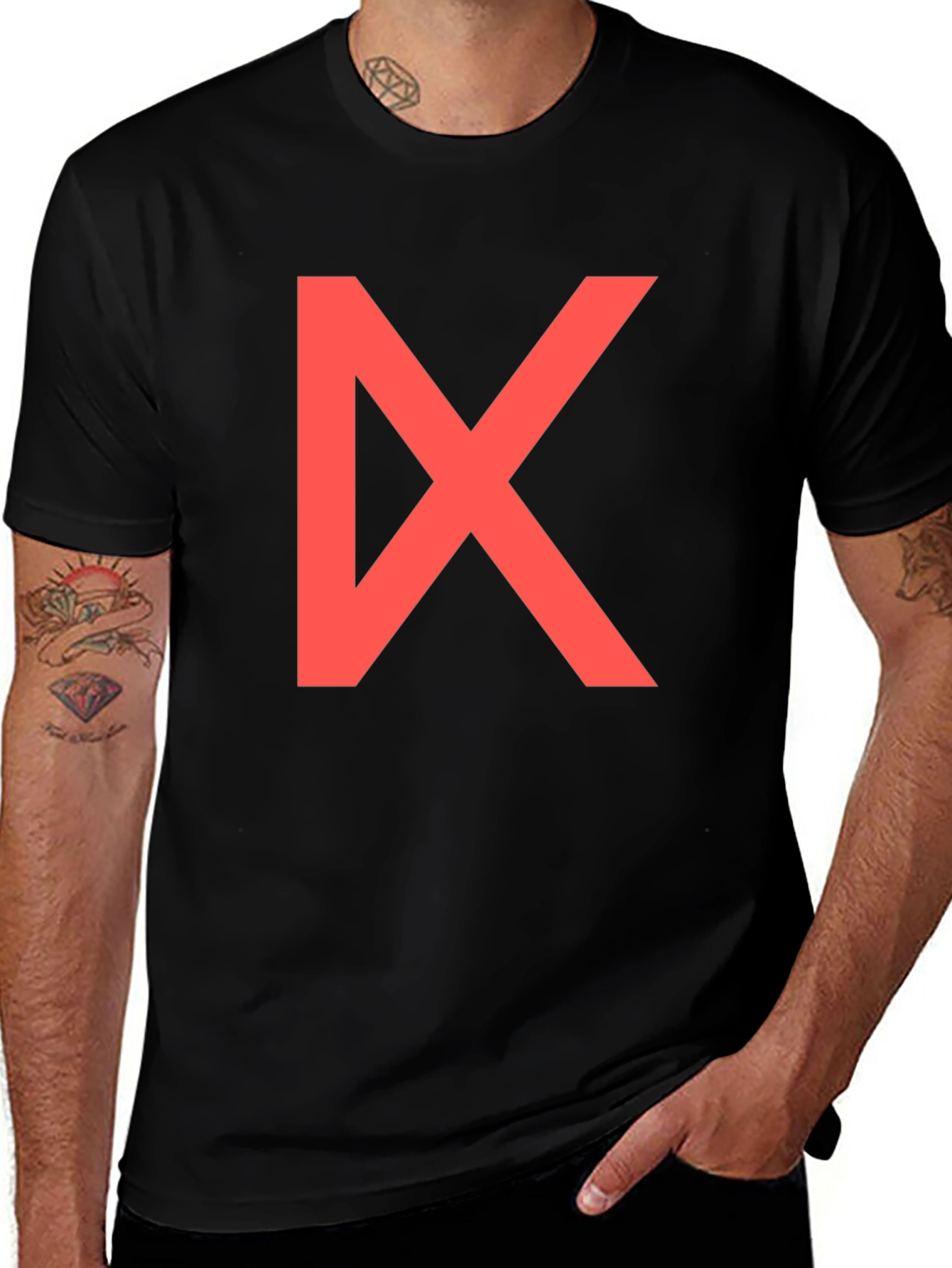 Bold Red Geometric Graphic Print Black T-Shirt