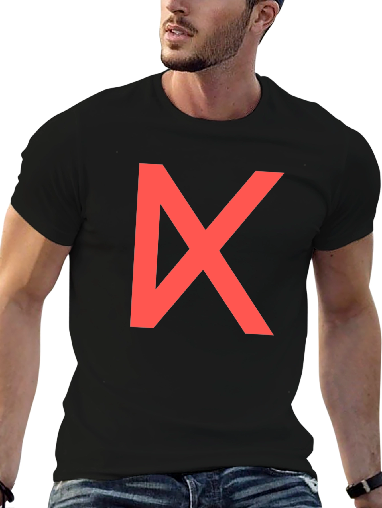 Bold Red Geometric Graphic Print Black T-Shirt