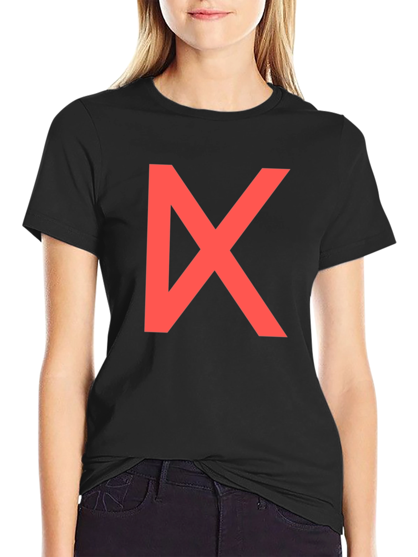 Bold Red Geometric Graphic Print Black T-Shirt
