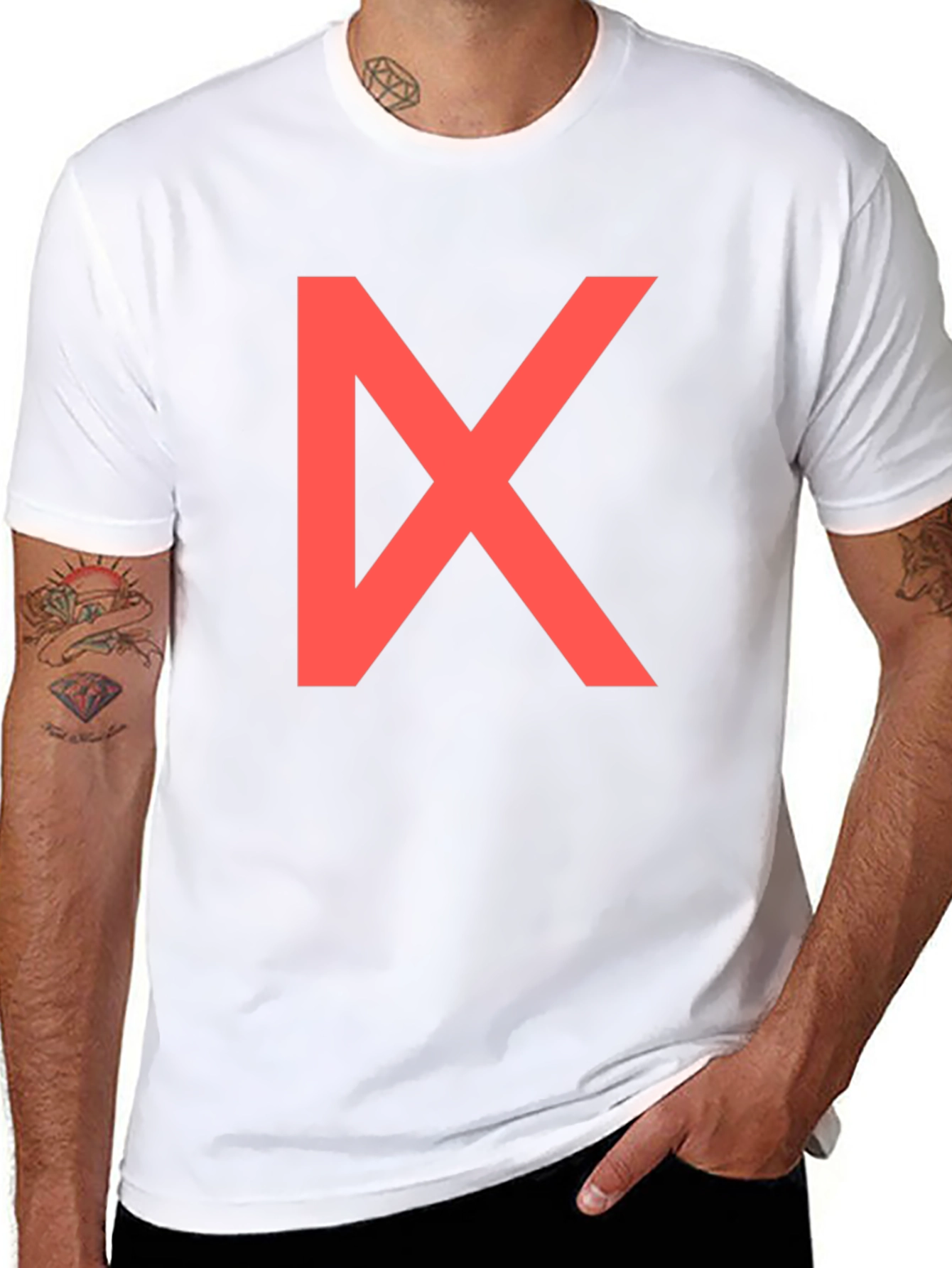 Bold Red Geometric Graphic Print Black T-Shirt