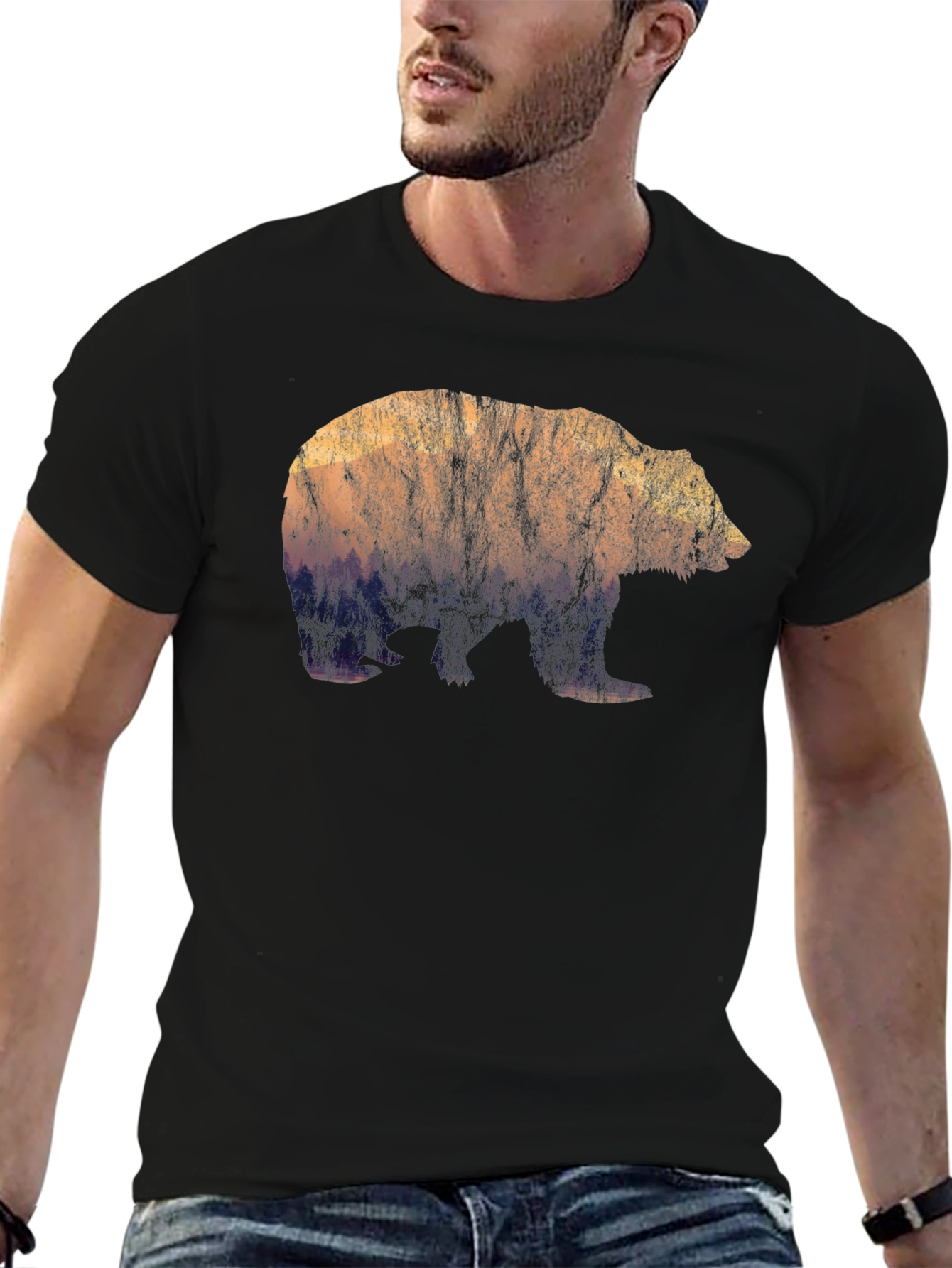 Nature Bear Graphic Tee - Black Cotton Blend