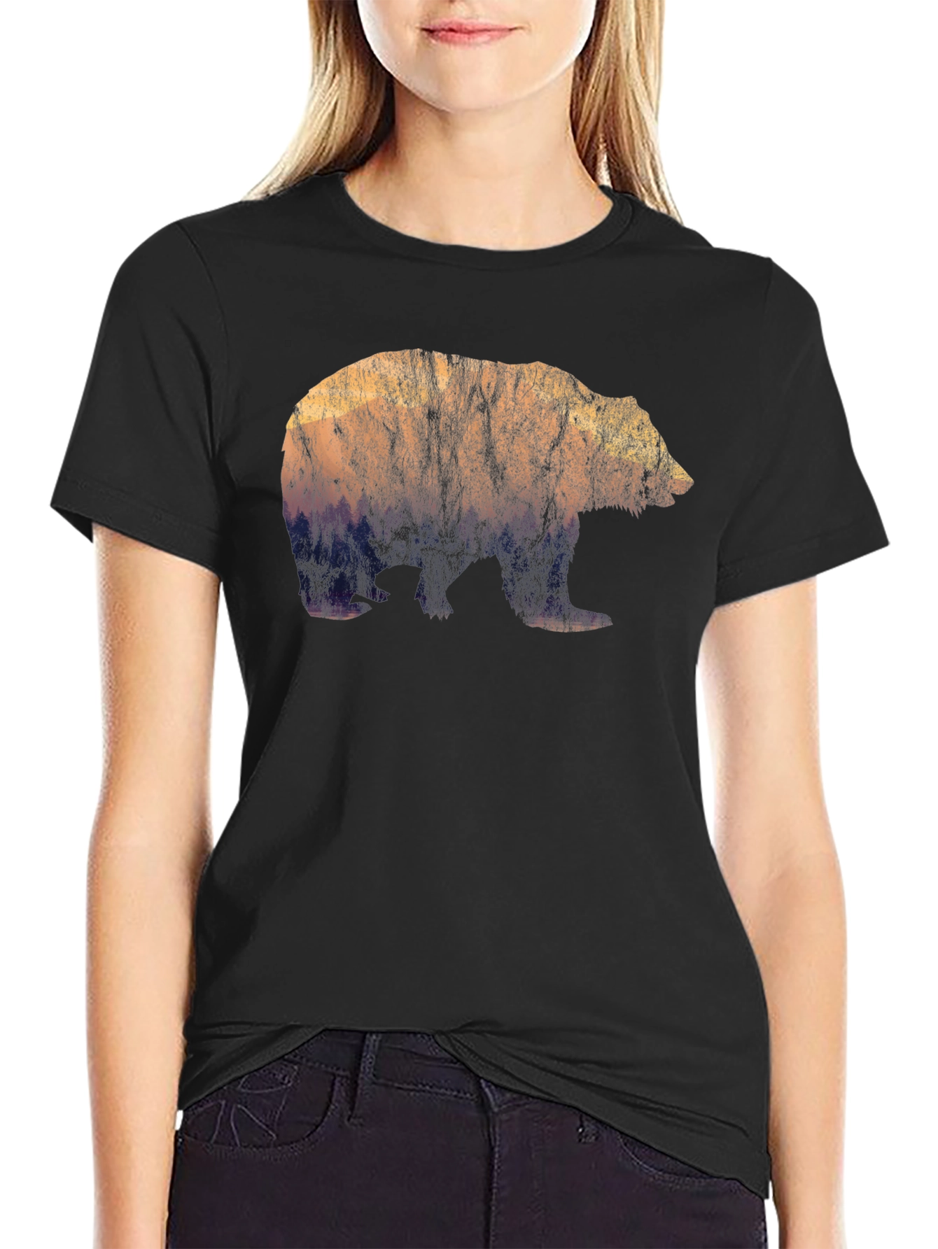 Nature Bear Graphic Tee - Black Cotton Blend