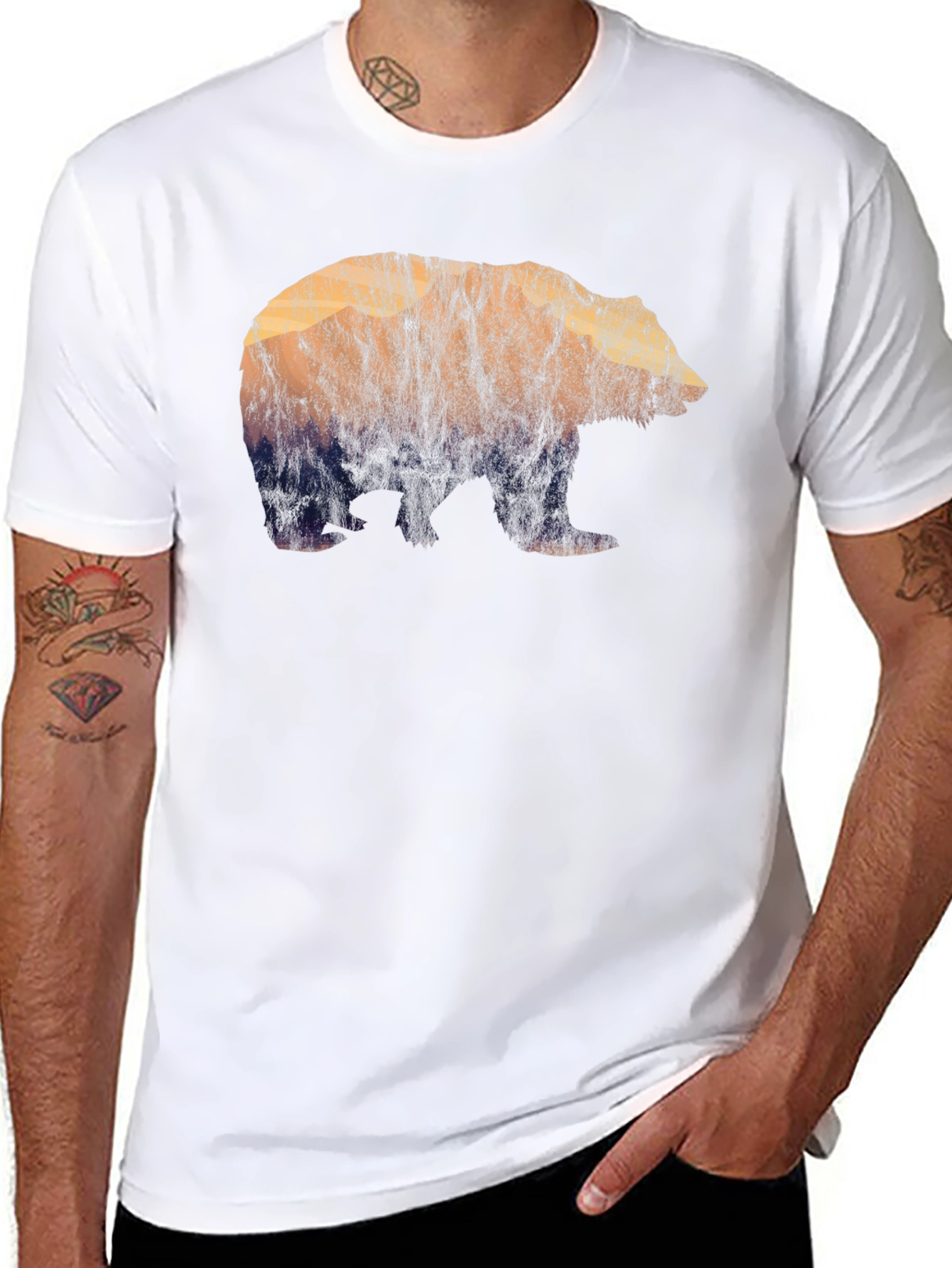 Nature Bear Graphic Tee - Black Cotton Blend