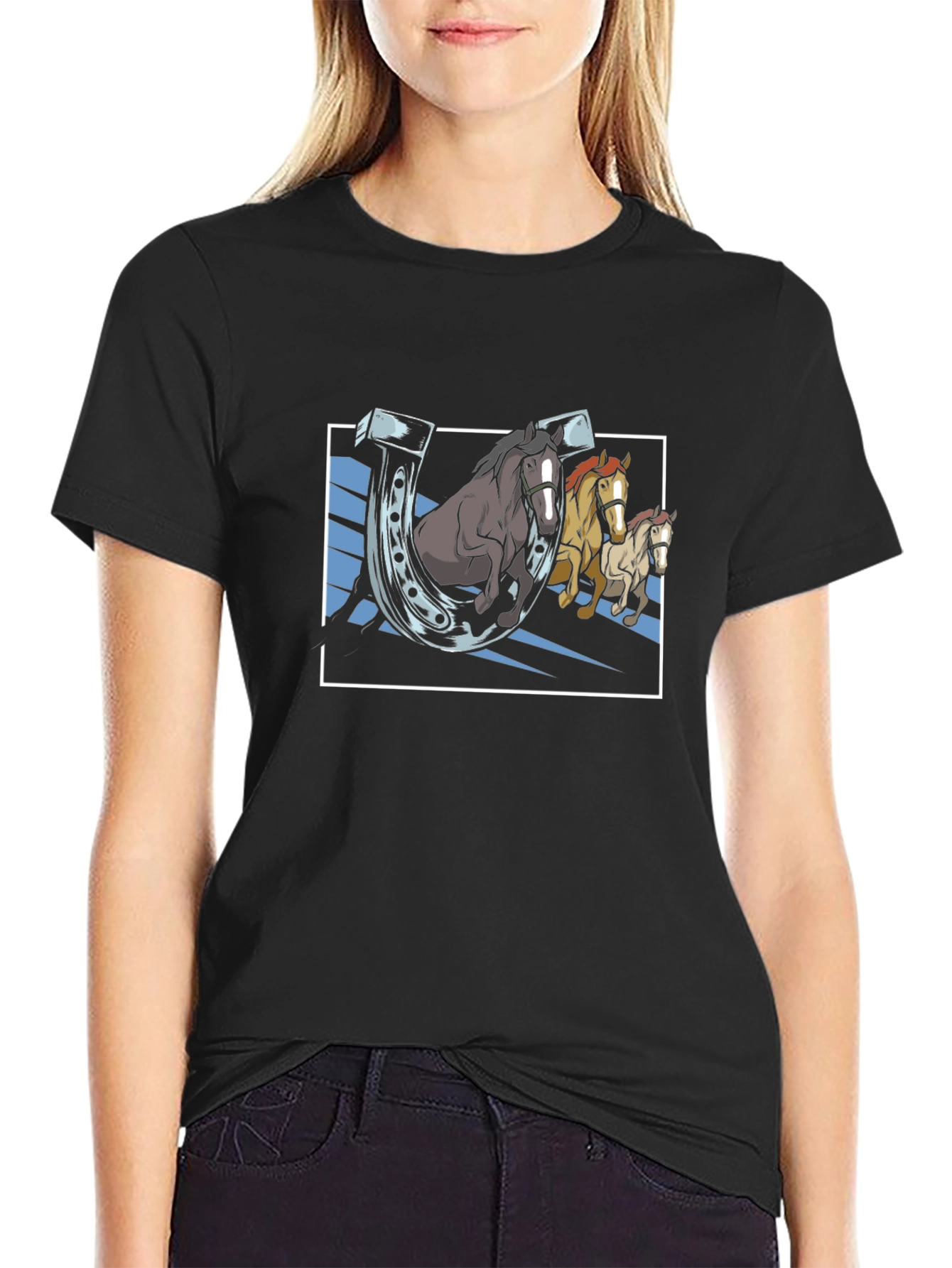 Lucky Horseshoes Graphic Tee - Black Cotton
