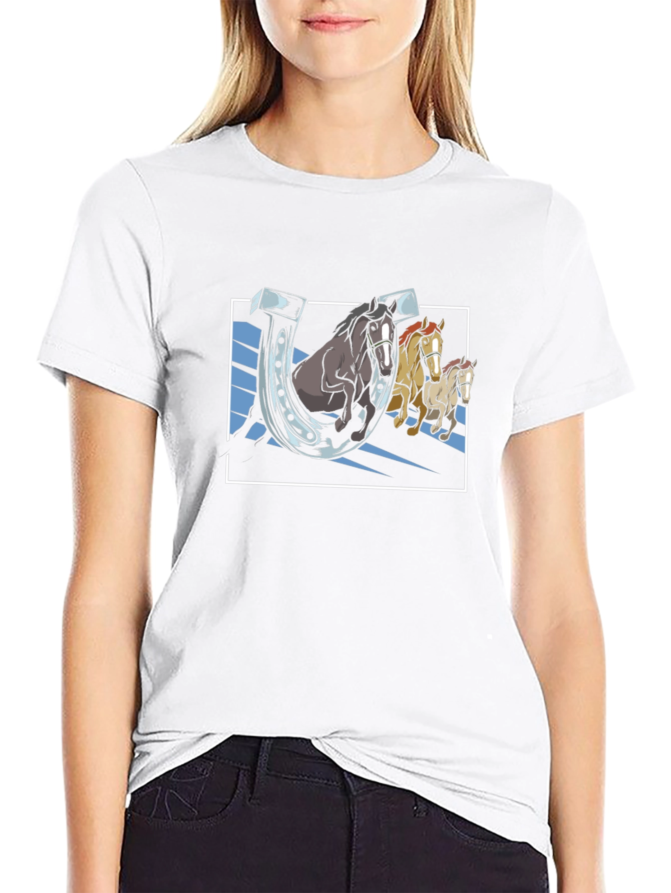 Lucky Horseshoes Graphic Tee - Black Cotton