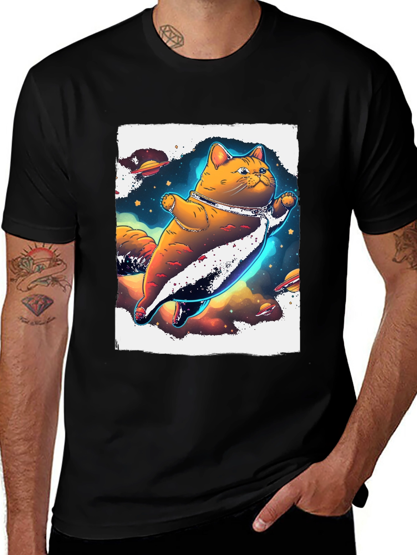 Space Cat T-Shirt - Black Unique Design