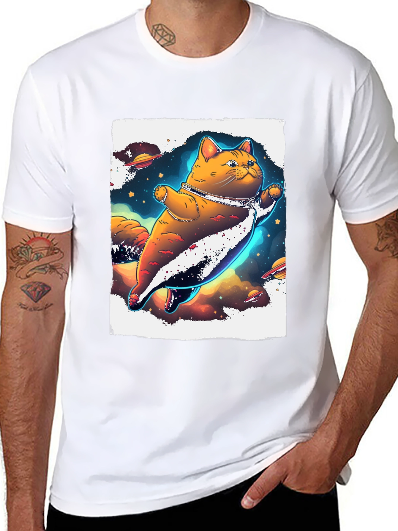 Space Cat T-Shirt - Black Unique Design