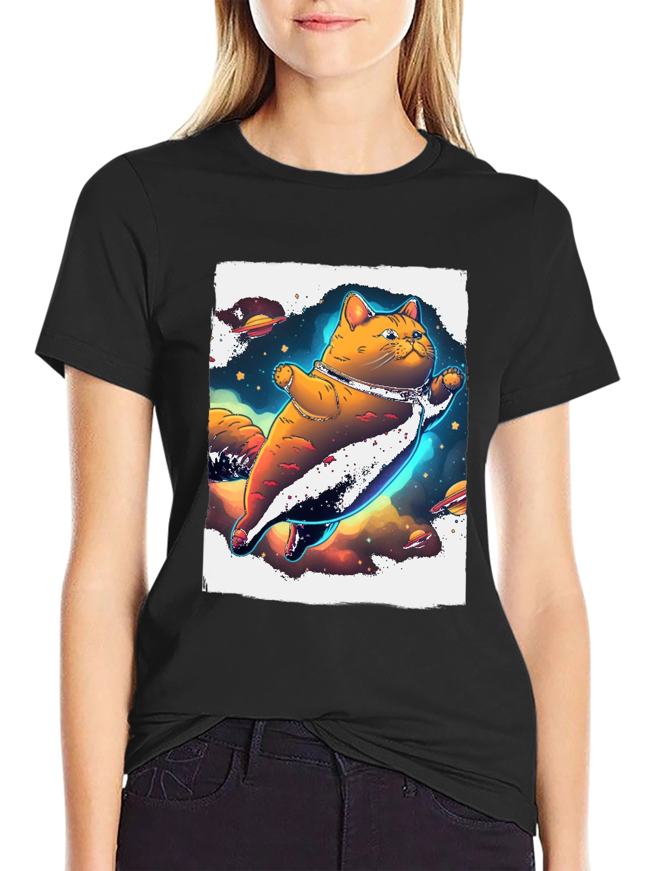 Space Cat T-Shirt - Black Unique Design